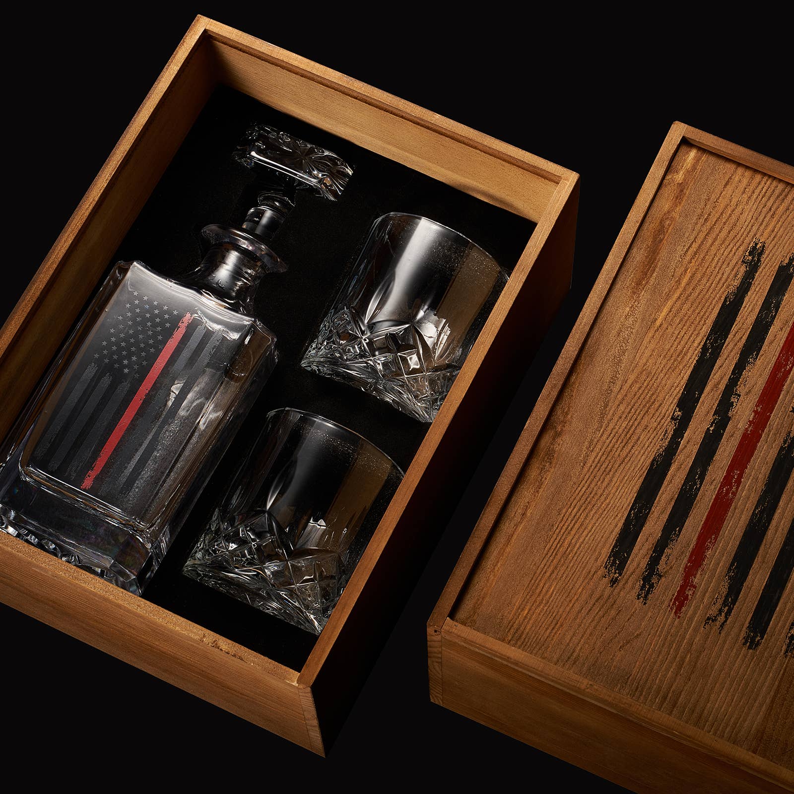 Firefighter Tactical Red Tattered American Flag Decanter Set - Image 5