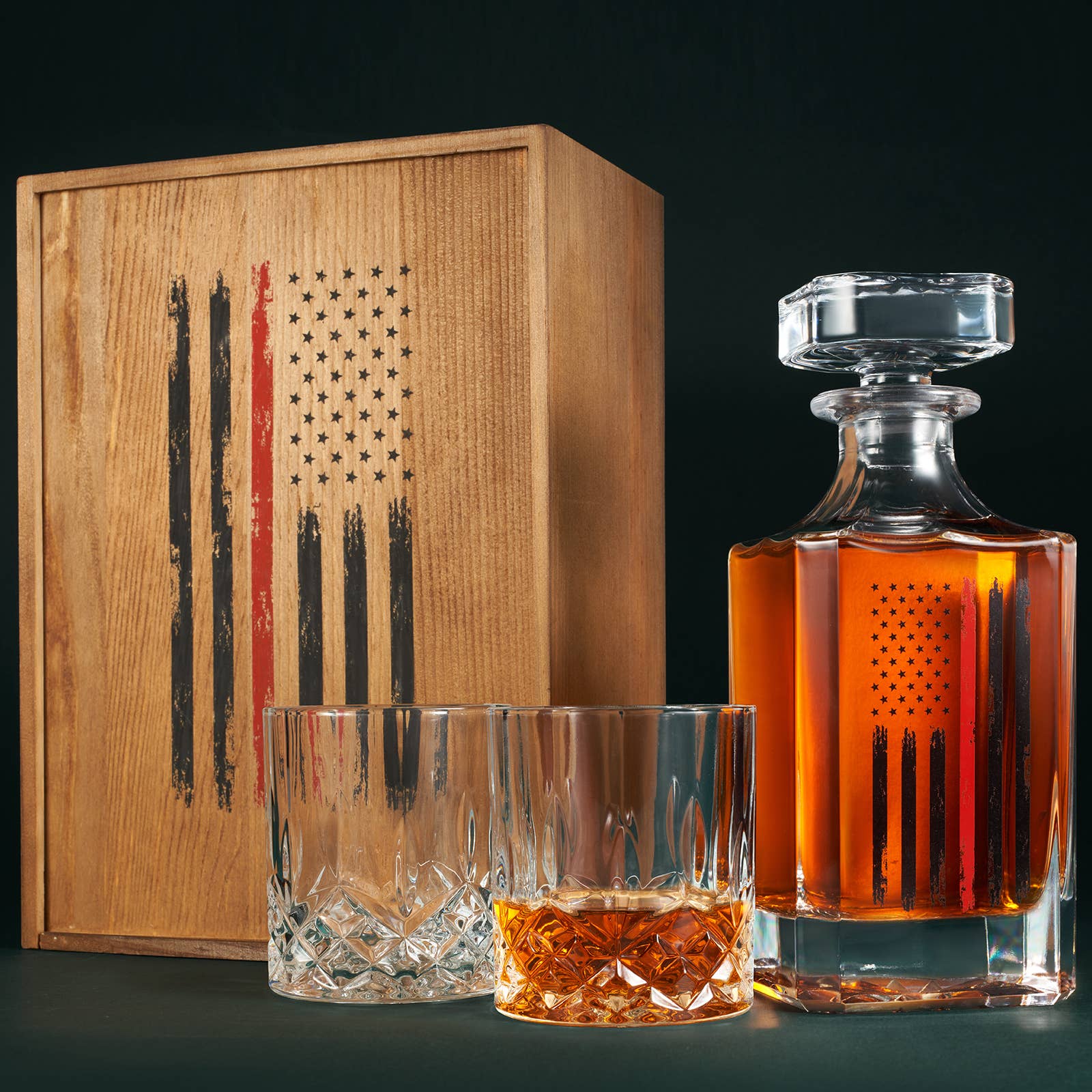 Firefighter Tactical Red Tattered American Flag Decanter Set - Image 6