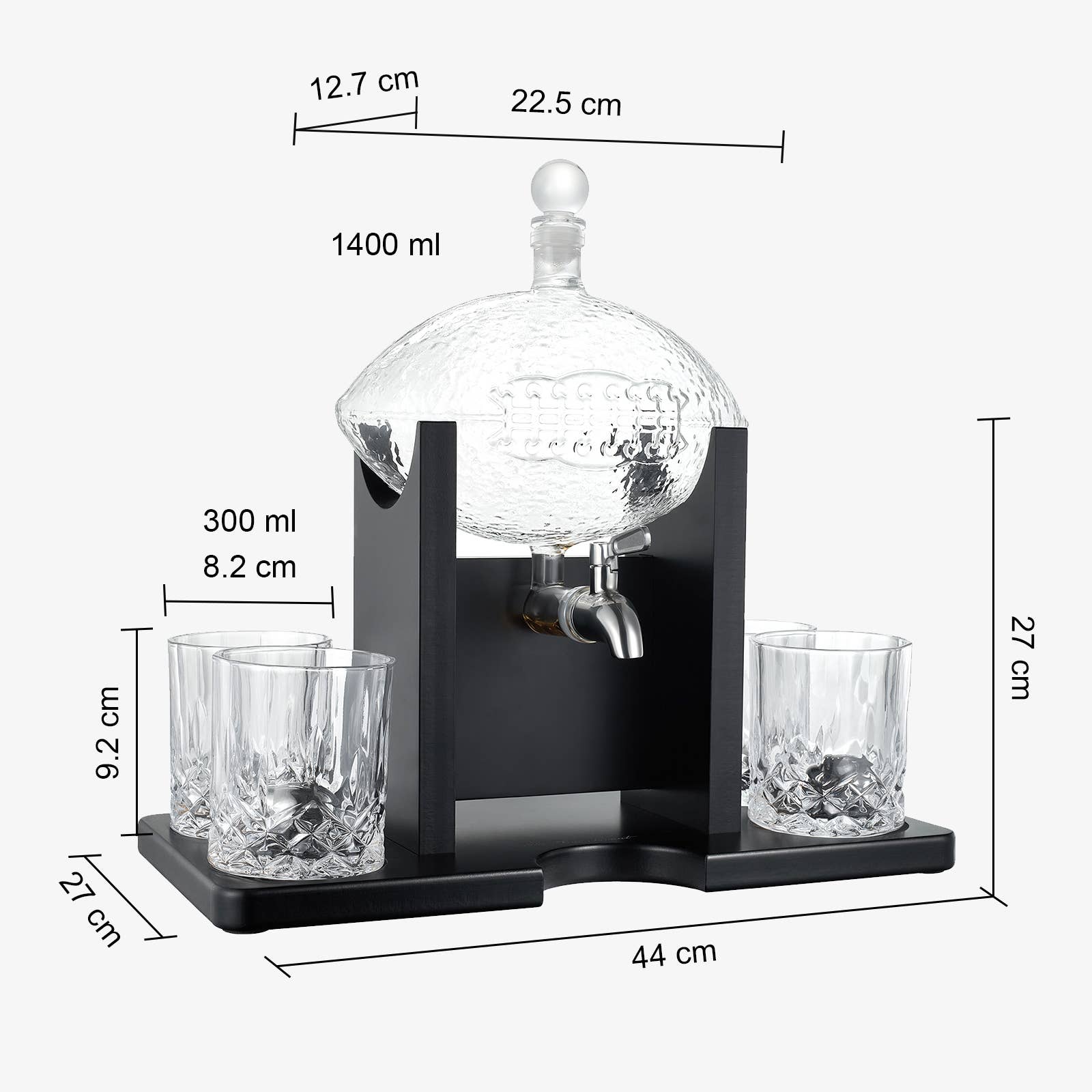 Football Decanter Set with 4 Whiskey & Wine Glasses | 1400mL - Image 2