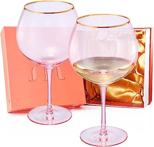 Pink & Gilded Rim Wine Glassware, Set of 2 - Image 2