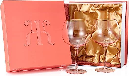 Pink & Gilded Rim Wine Glassware, Set of 2 - Image 3
