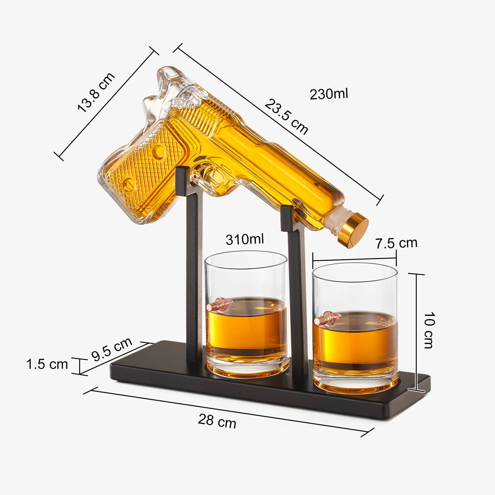 Pistol Whiskey Decanter Set 7.7 Oz with Two 10.5 Oz Glasses - Image 5
