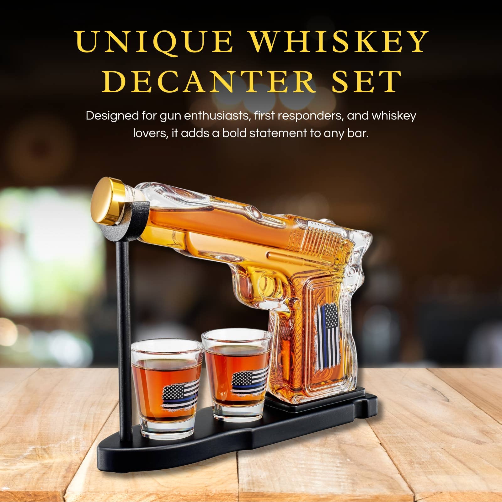 Police Flag Gifts for Men, Dad, Father Whiskey Decanter Set - Image 2