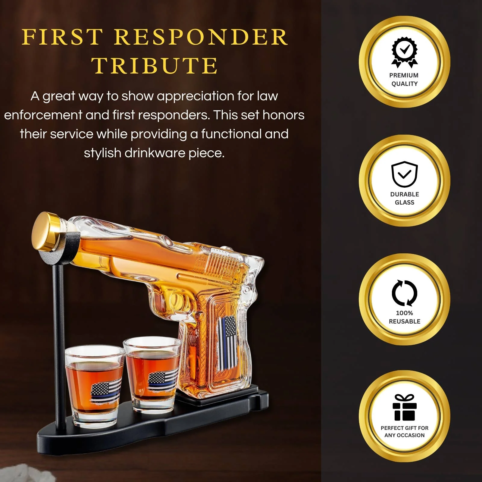 Police Flag Gifts for Men, Dad, Father Whiskey Decanter Set - Image 5