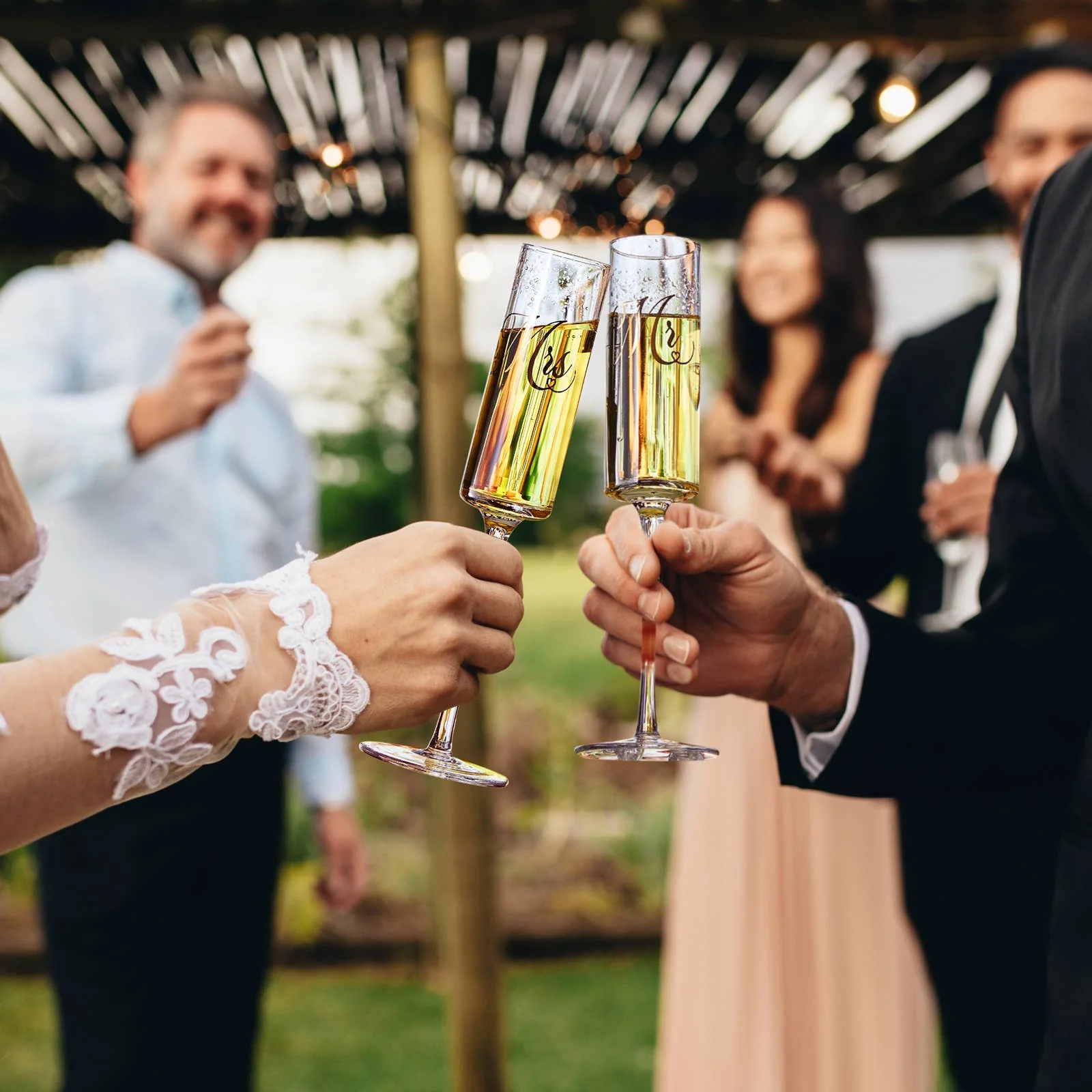 Wedding, Bridal Mr & Mrs Champagne Flutes Gift - Image 3