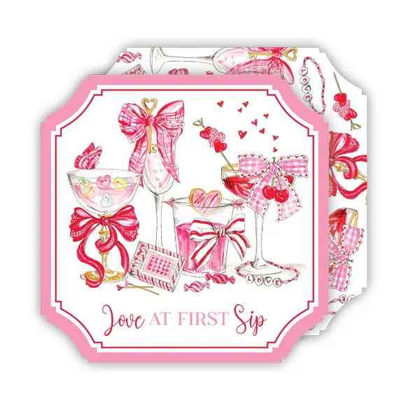 ticket coaster   handpainted love at first sip valentines cocktails