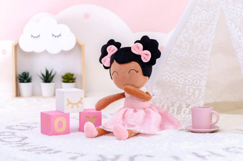 African American Plush Doll - Pink Dress - Image 2