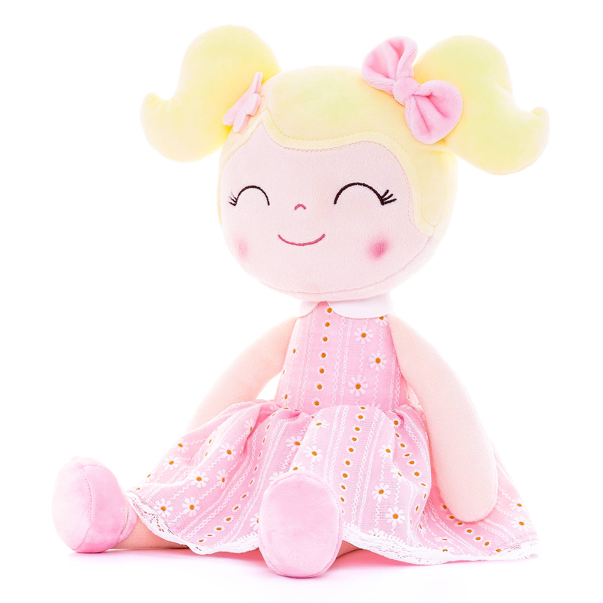 Light Pink Plush Doll With Blonde Hair - Image 2