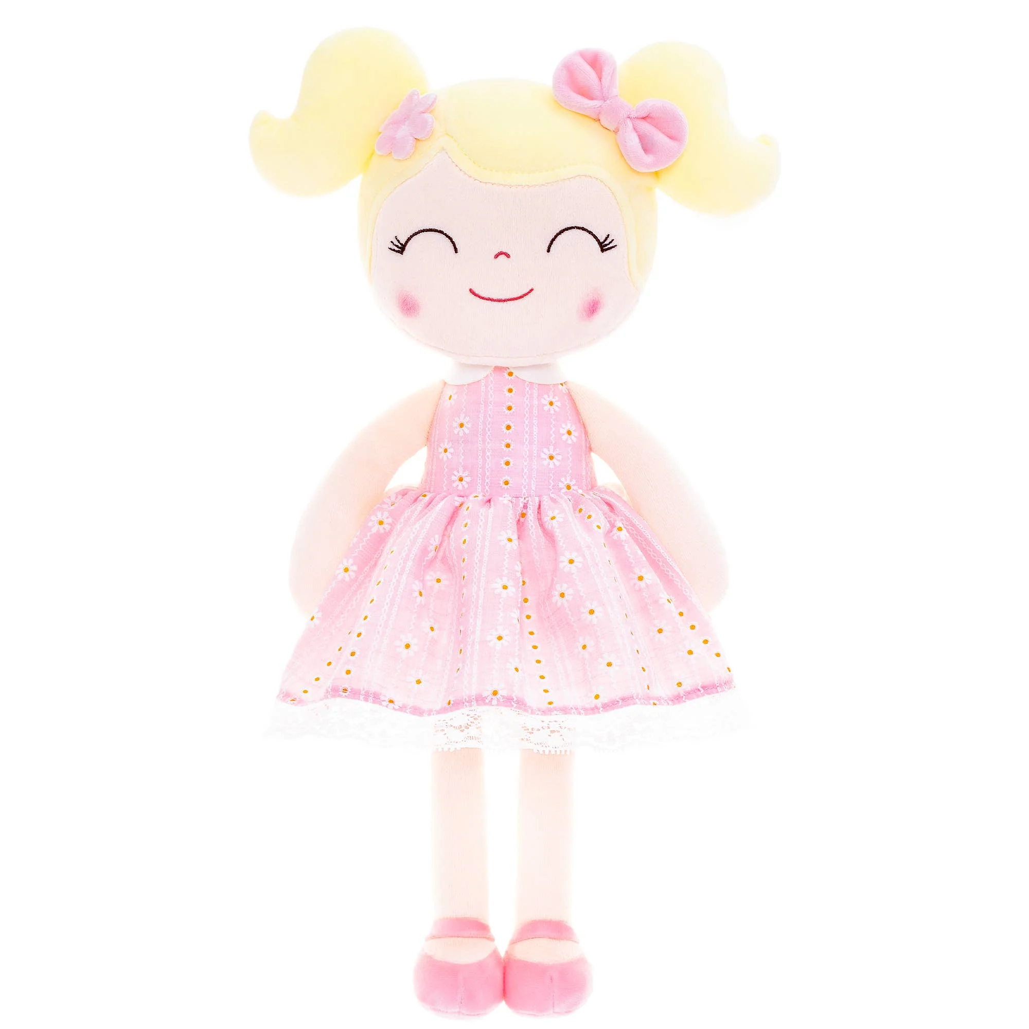 Light Pink Plush Doll With Blonde Hair - Image 3