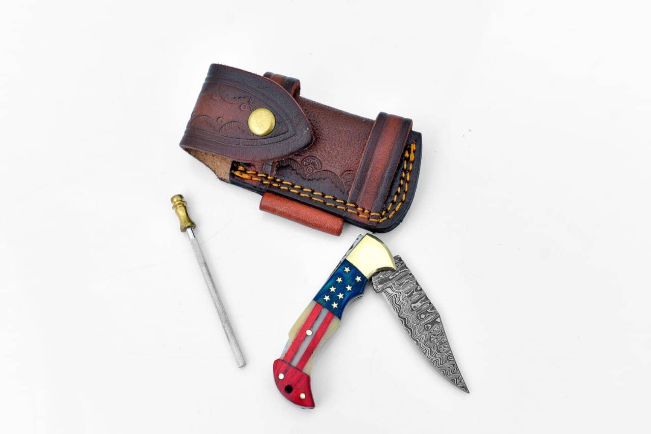 Damascus steel pocket knife Limited Run Titan Patriot TF-055 - Image 3