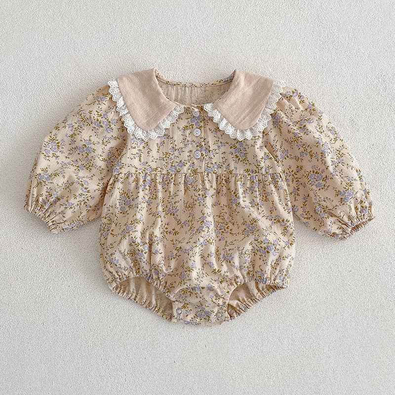 Toddler Baby Girl Floral Romper - Multiple Colors Available: Blue flowers