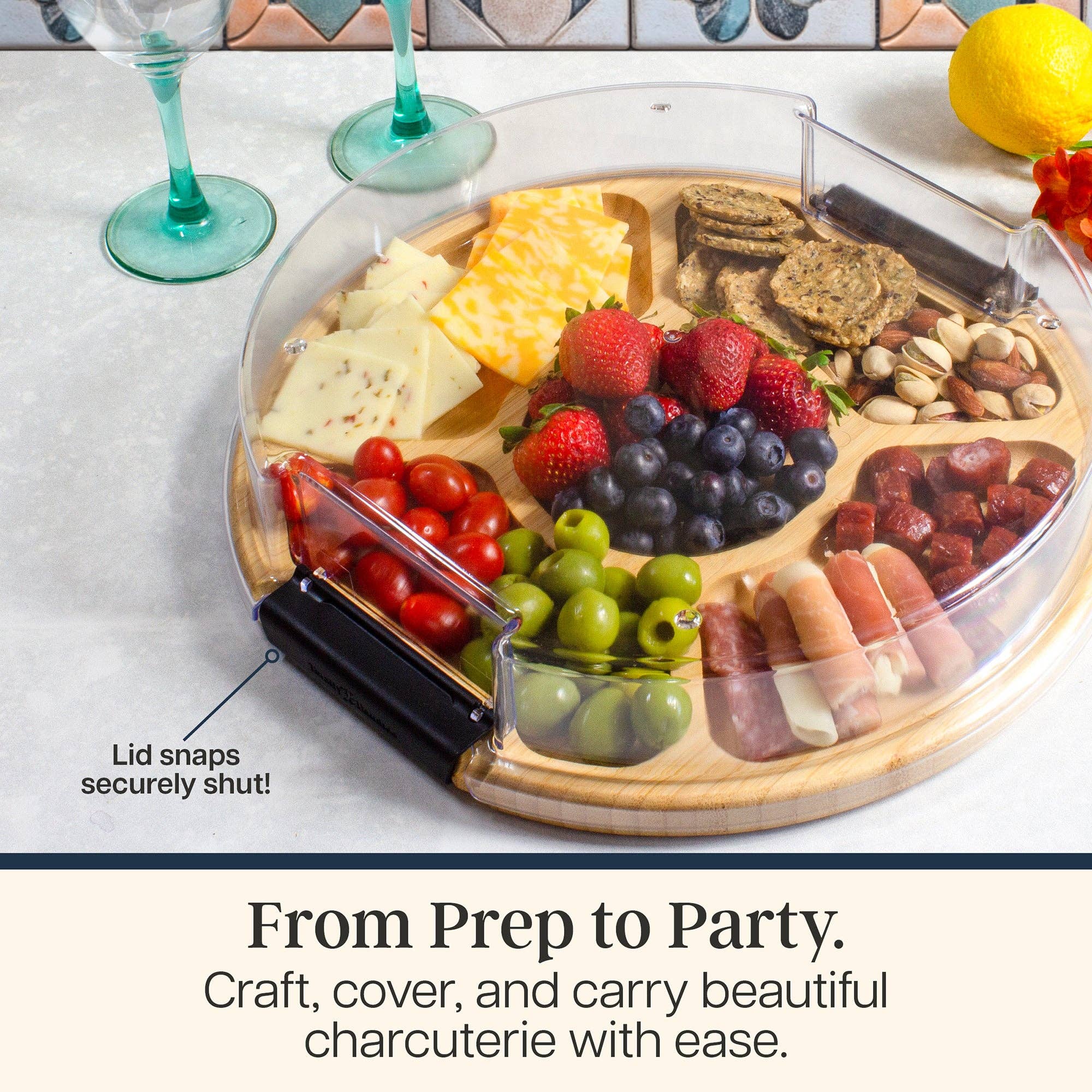 Flip, Serve & Store™ Round Charcuterie Board w/ Locking Lid - Image 3