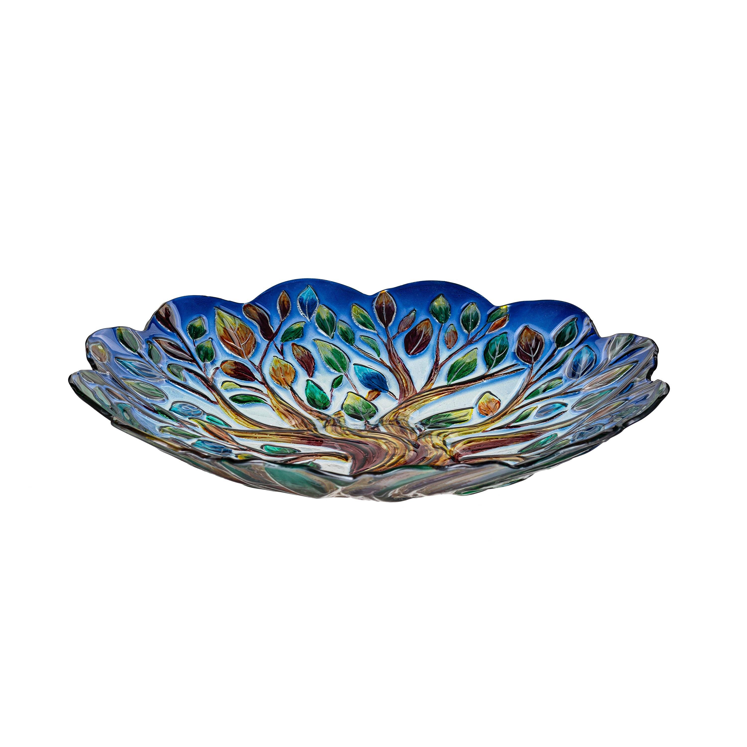 Tree of Life Hand Painted Glass Birdbath, 18" - Image 2