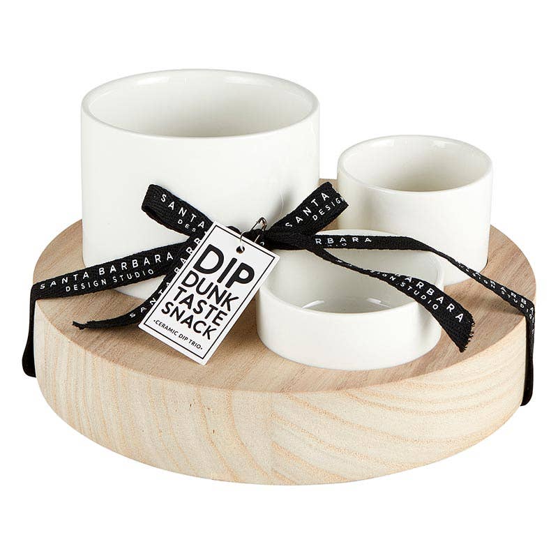 Trio Ceramic Bowl Set Wood Base - Image 2