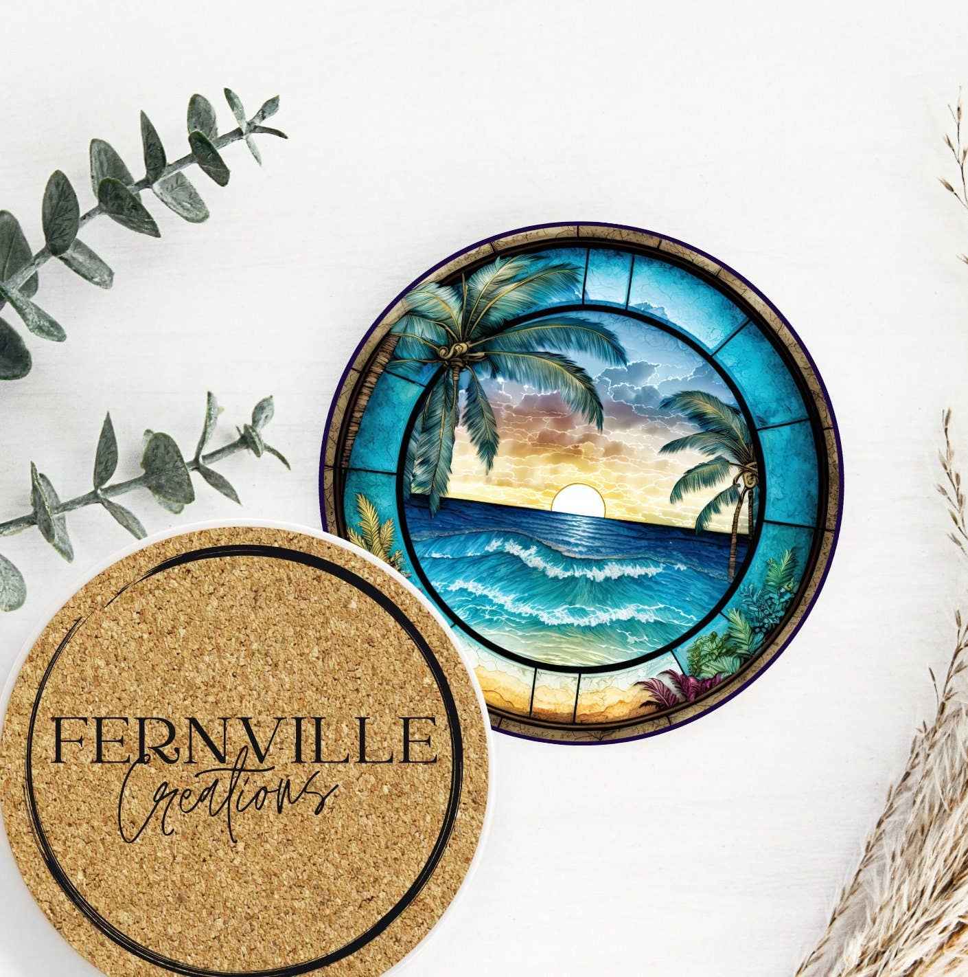 Tropical Beach Ceramic Coaster SET OF 4 - Image 3