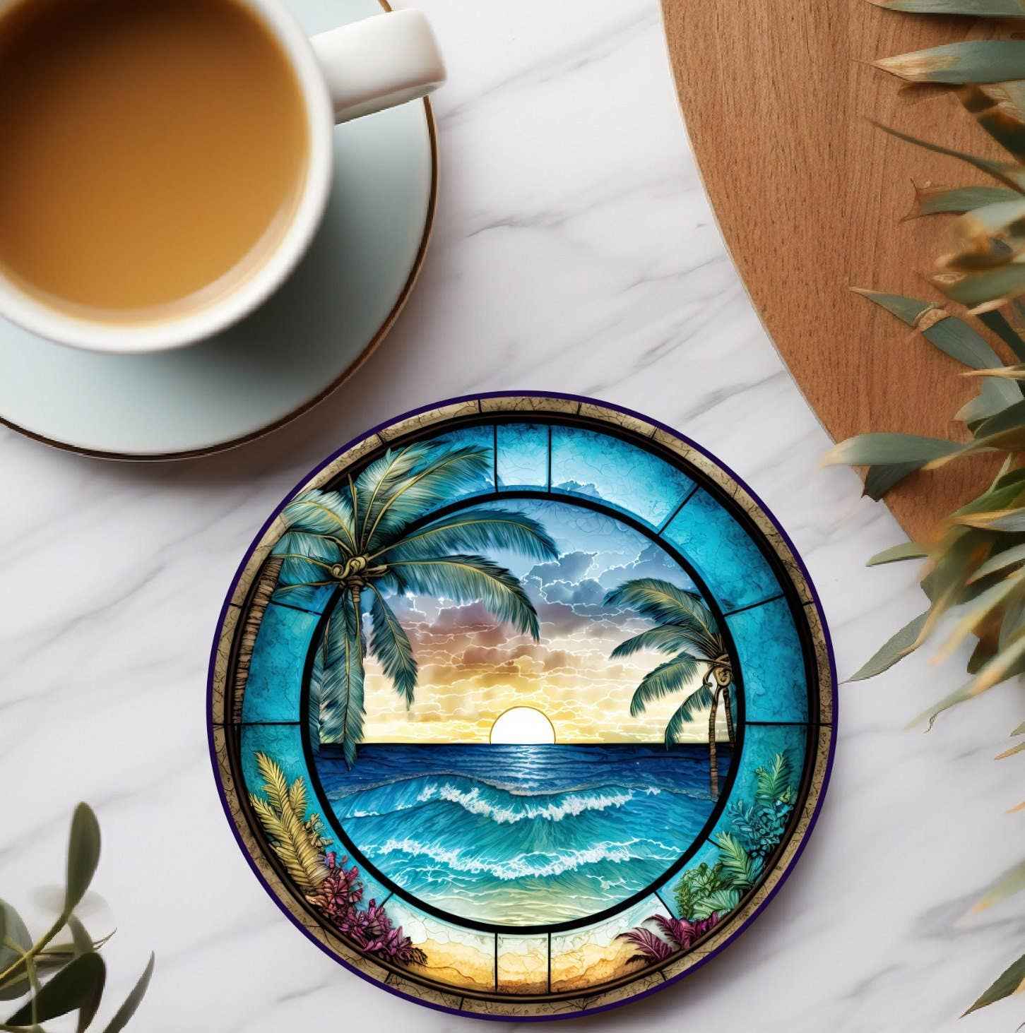 Tropical Beach Ceramic Coaster SET OF 4 - Image 4