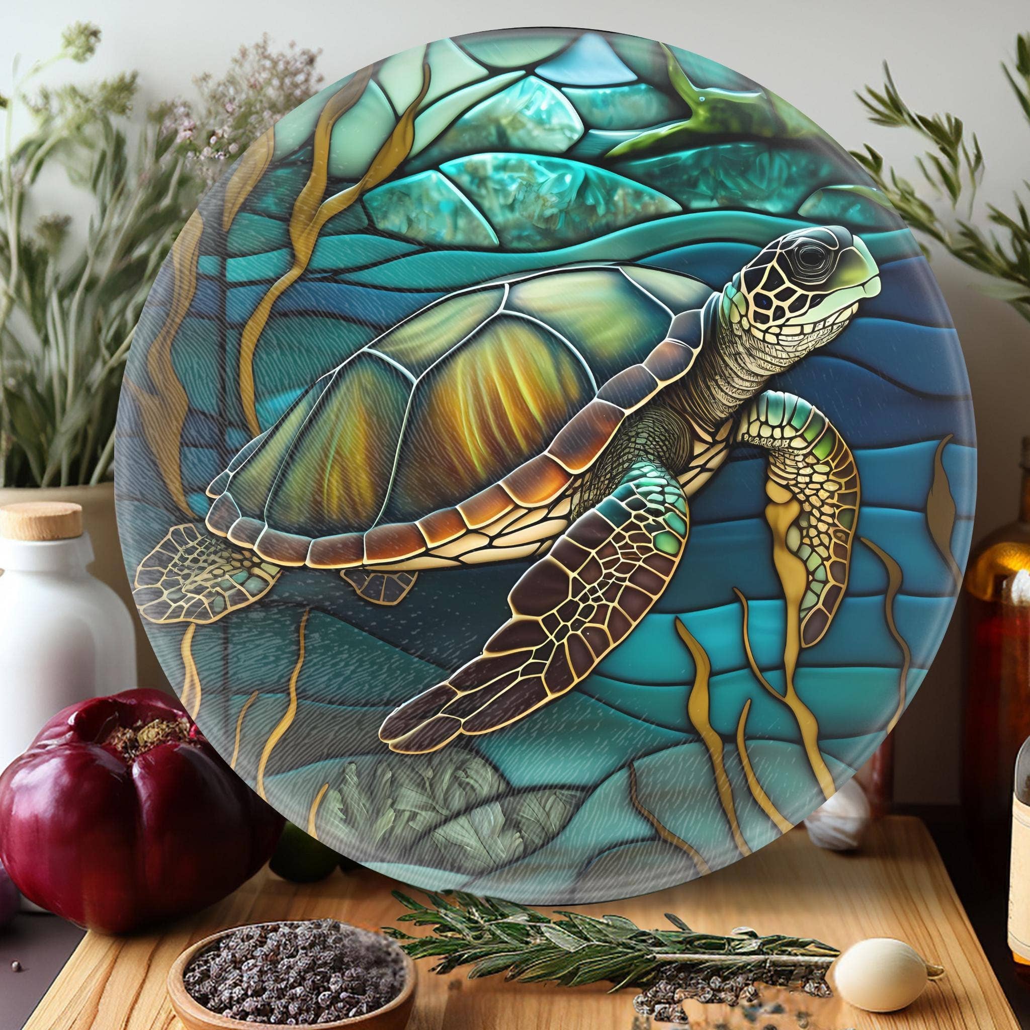 Turtle Tempered Glass Coastal Charcuterie Board: 12 inch - Image 5