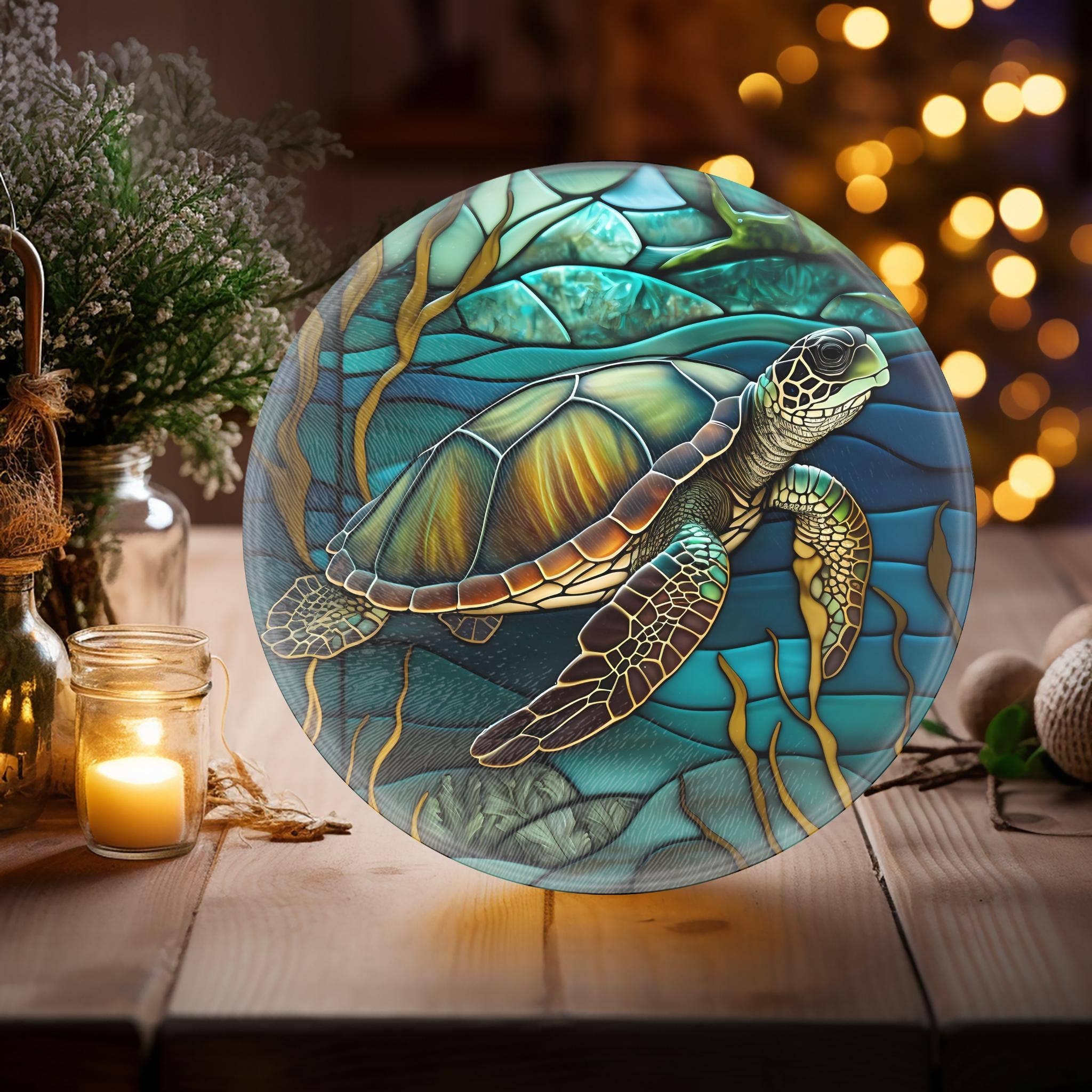 Turtle Tempered Glass Coastal Charcuterie Board: 12 inch - Image 6