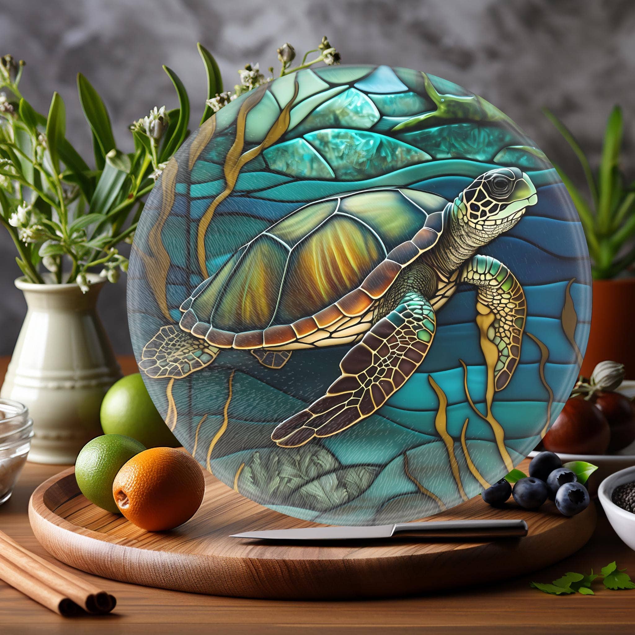 Turtle Tempered Glass Coastal Charcuterie Board: 12 inch - Image 7