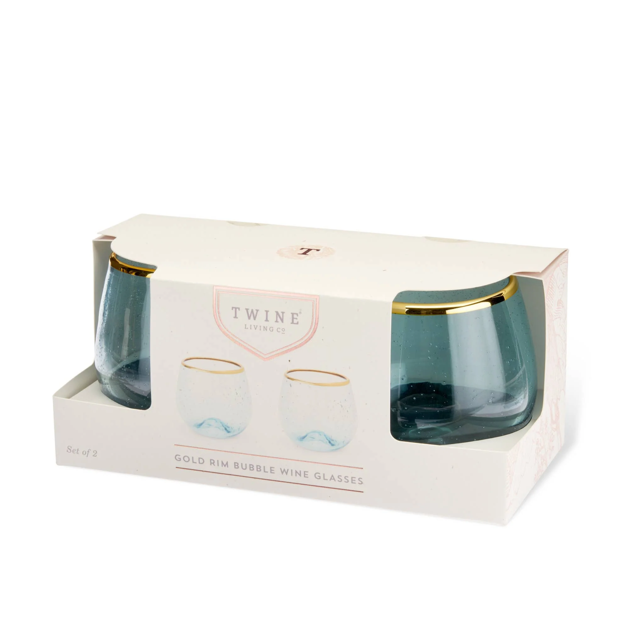 Aqua Bubble Stemless Glasses with Gold Plated Rims Set of 2 - Image 2