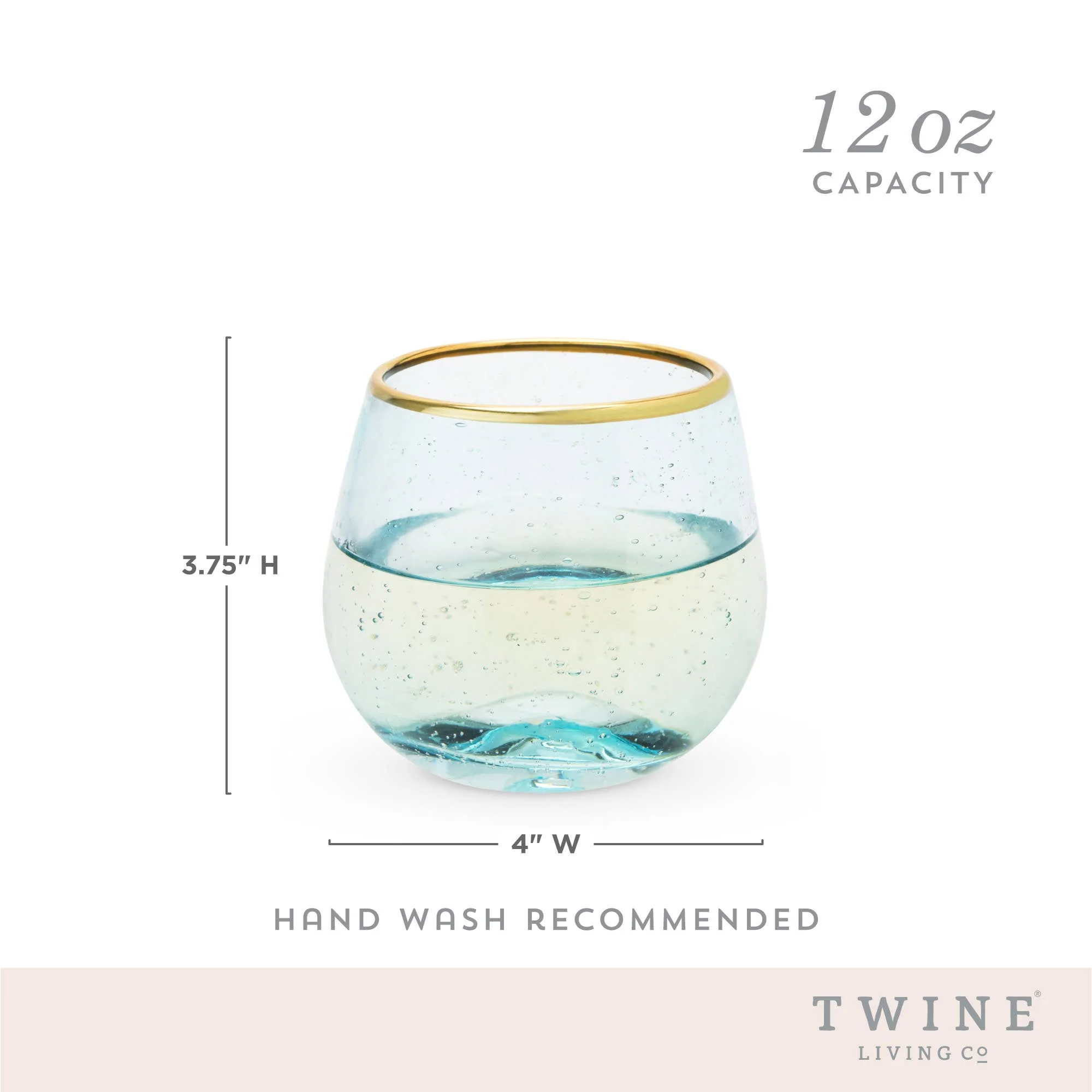 Aqua Bubble Stemless Glasses with Gold Plated Rims Set of 2 - Image 6
