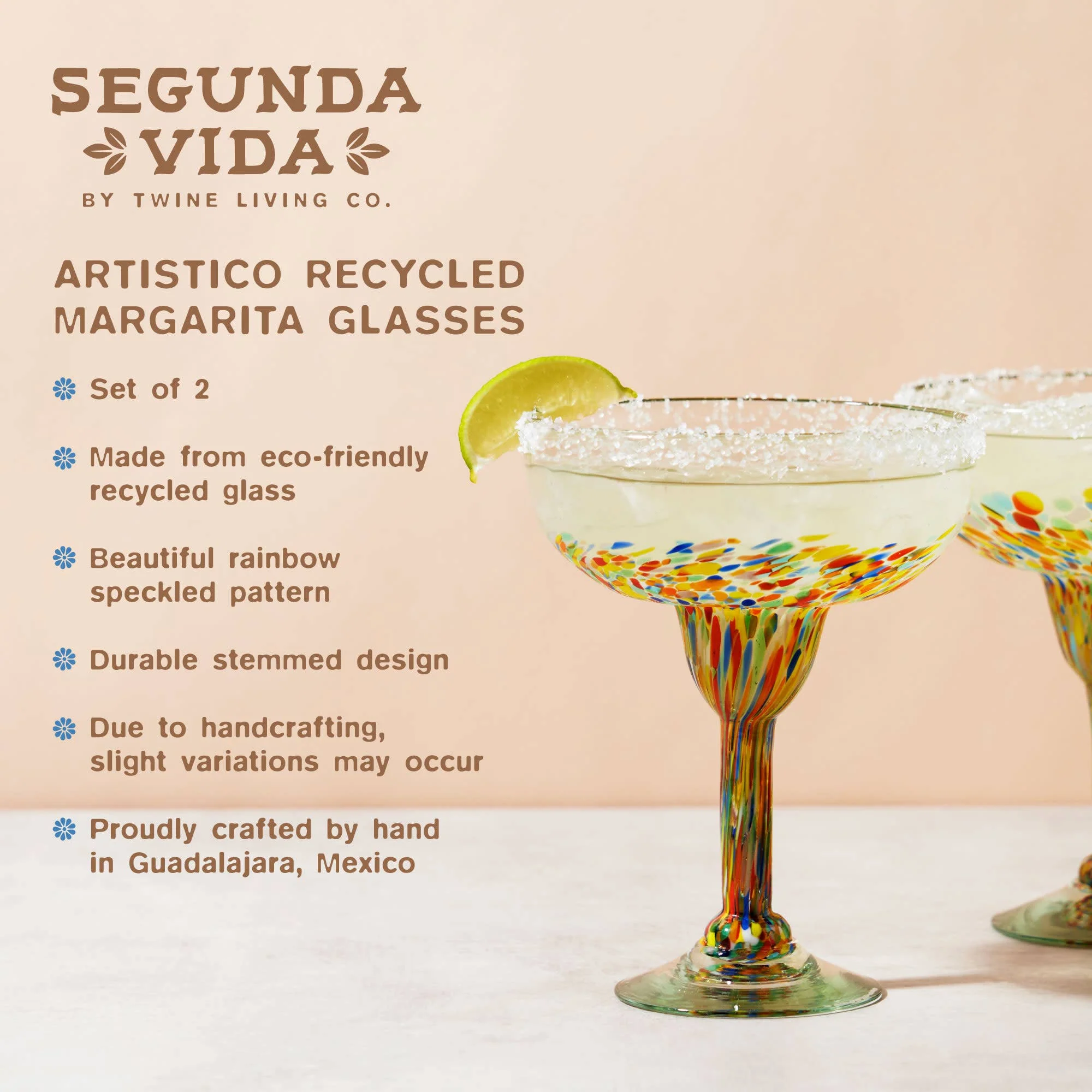 Artistico Recycled Glass Margarita Glasses Set of 2 - Image 5