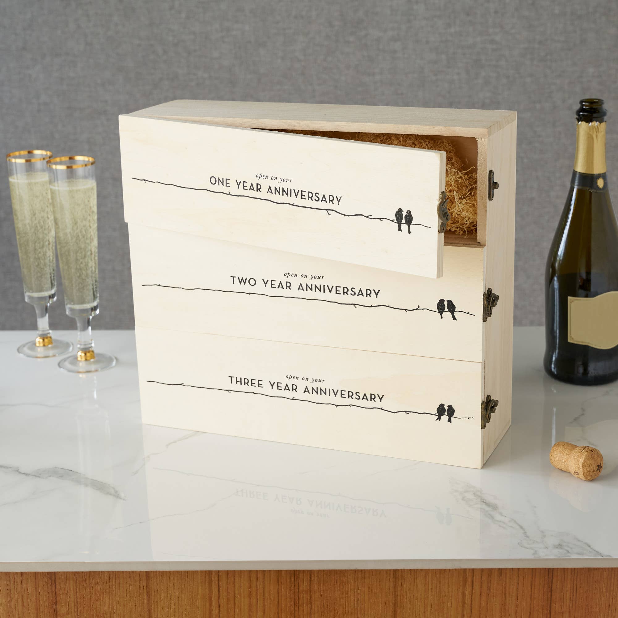 Newlyweds Anniversary Pine Wood Wine Bottle Gift Box - Image 4