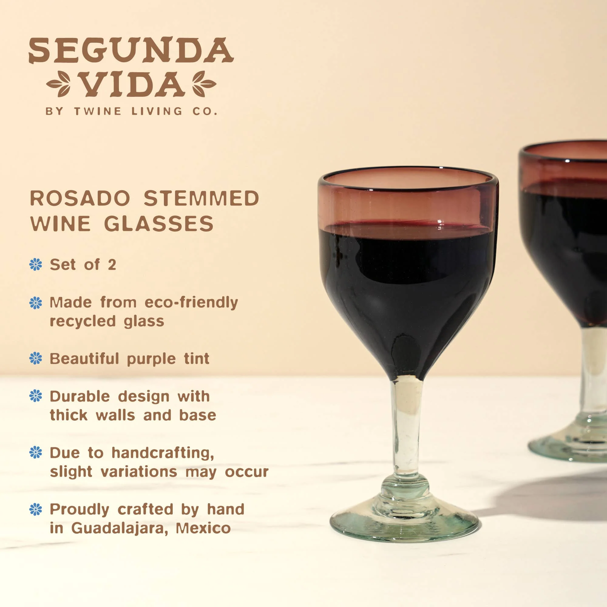 Rosado Recycled Glass Stemmed Wine Glasses Set of 2 - Image 5