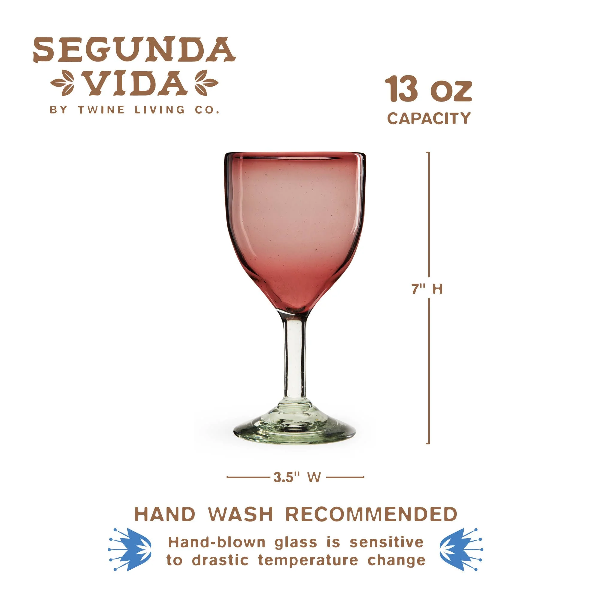 Rosado Recycled Glass Stemmed Wine Glasses Set of 2 - Image 6