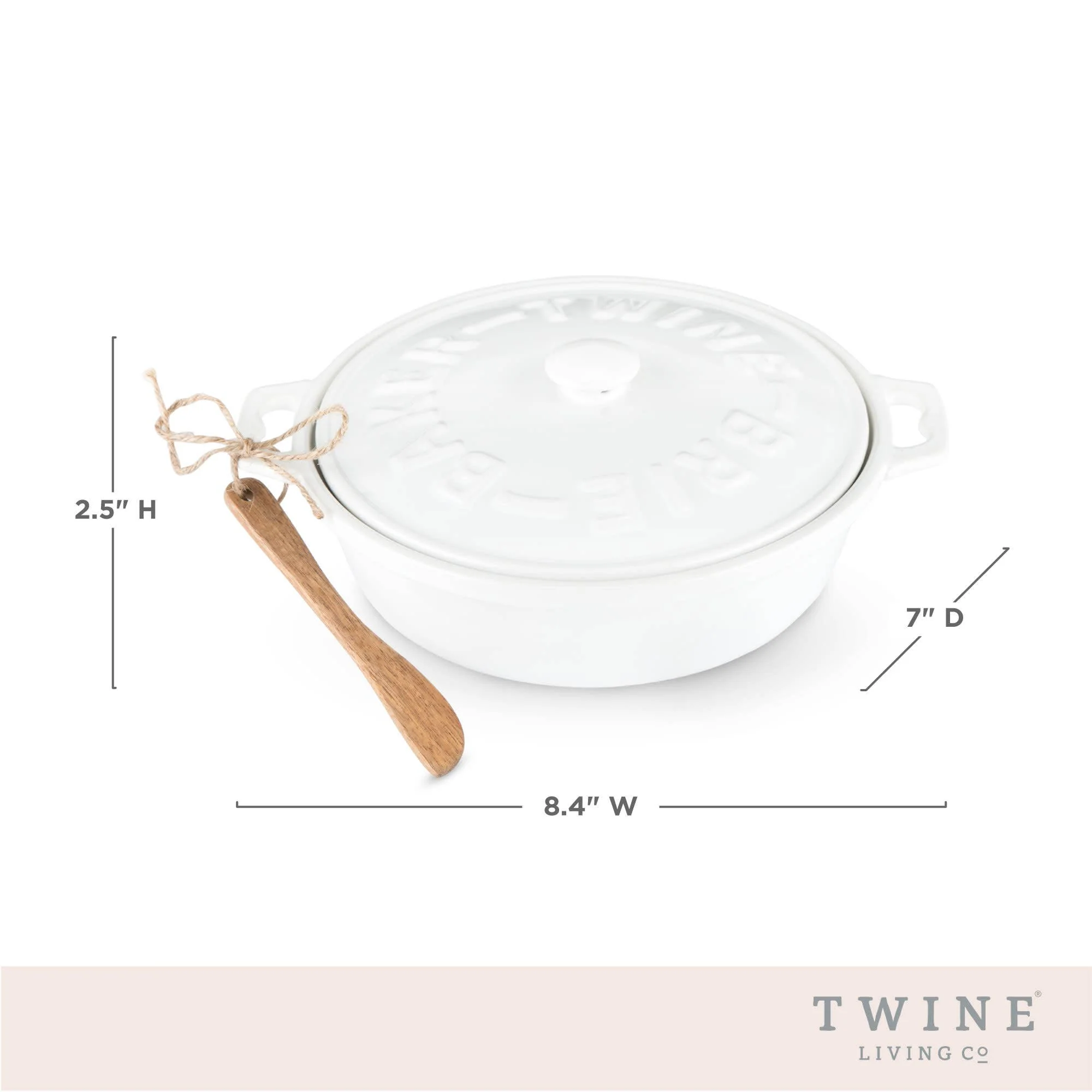 White Ceramic Brie Baker and Lid with Acacia Spreader - Image 6