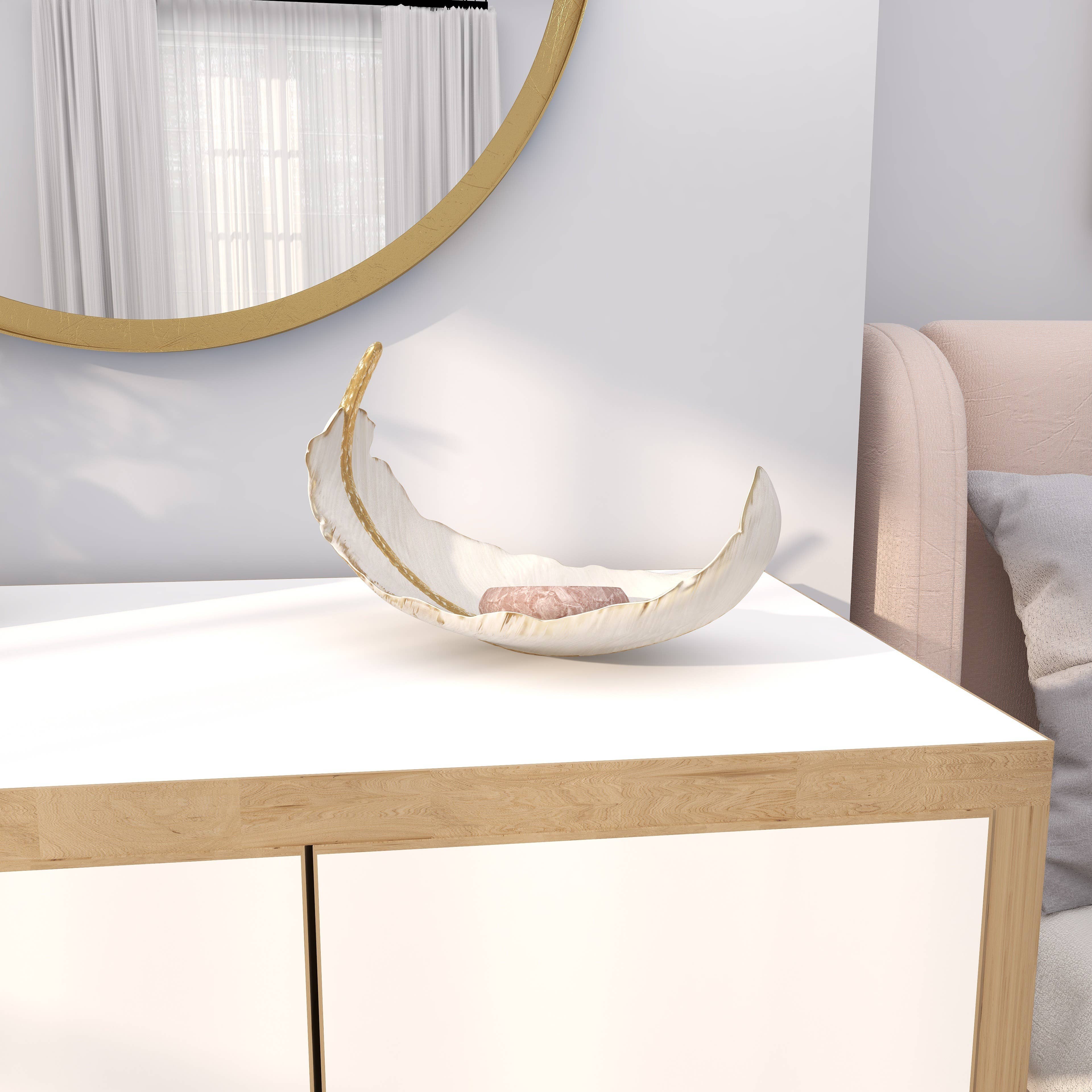 UMA Home Decor - Glam or Traditional Decorative Bowl - White, Gold - Image 8