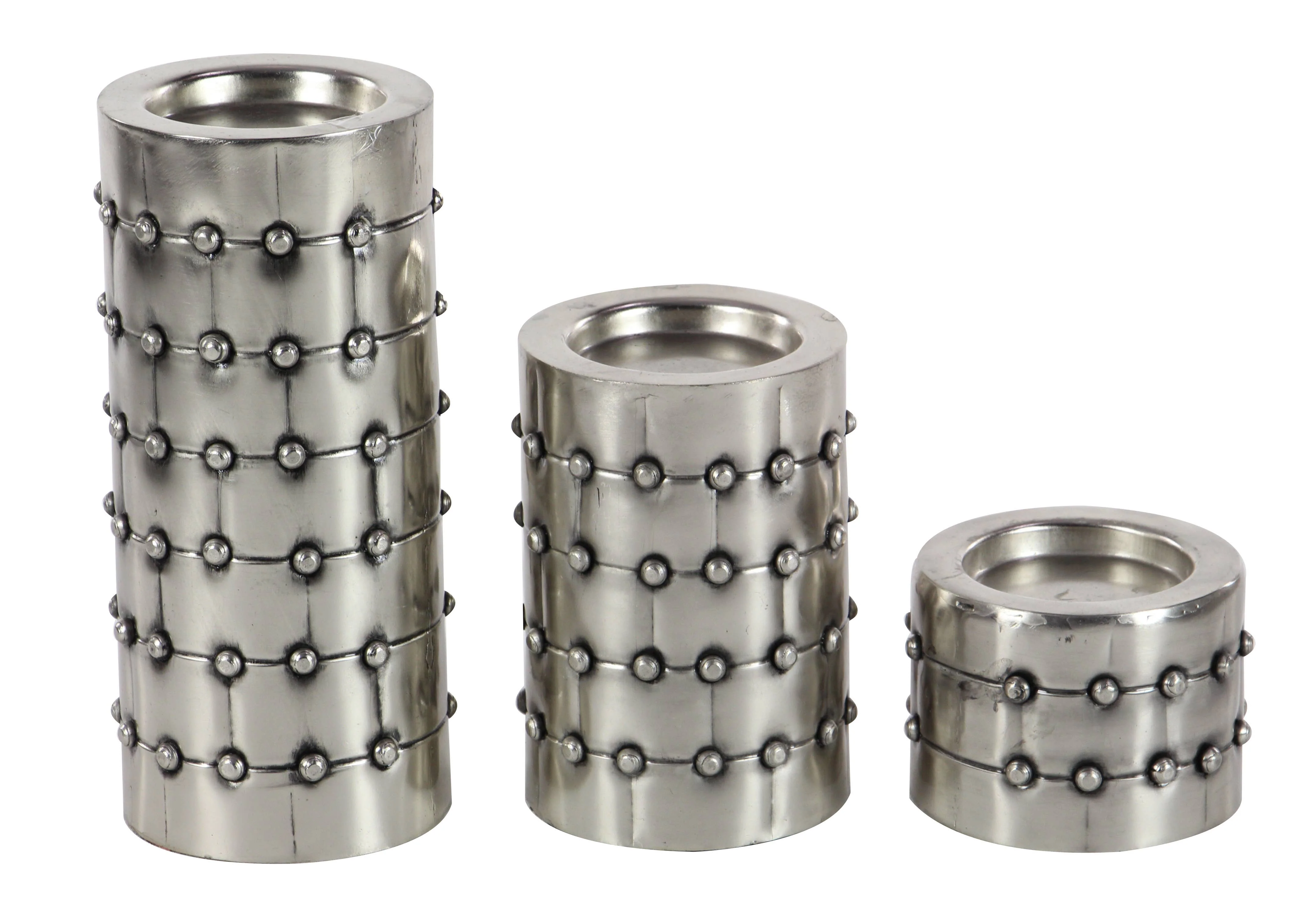 Industrial Silver Metal Candle Holder Set - Image 2