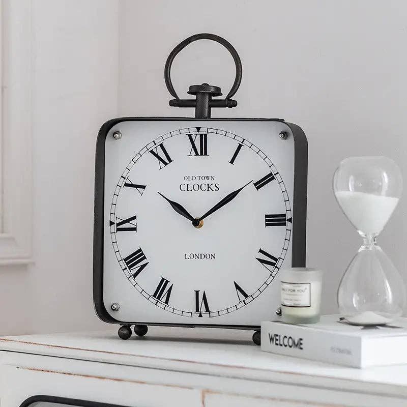 Black Vintage Style Large Metal Table Clock - Image 2