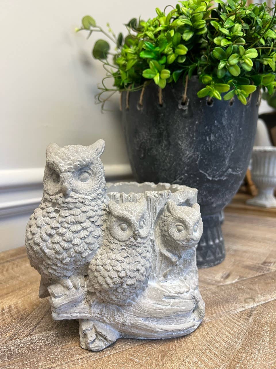 Owl Planter Cement 7"