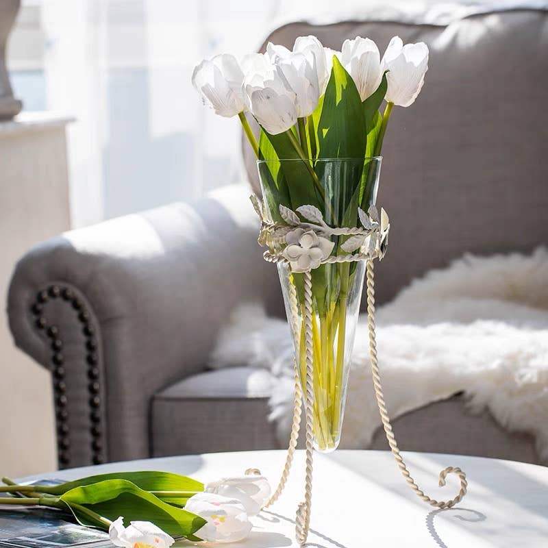 Vagabond Vintage - Glass Flower Vase with Metal Stand - Image 2