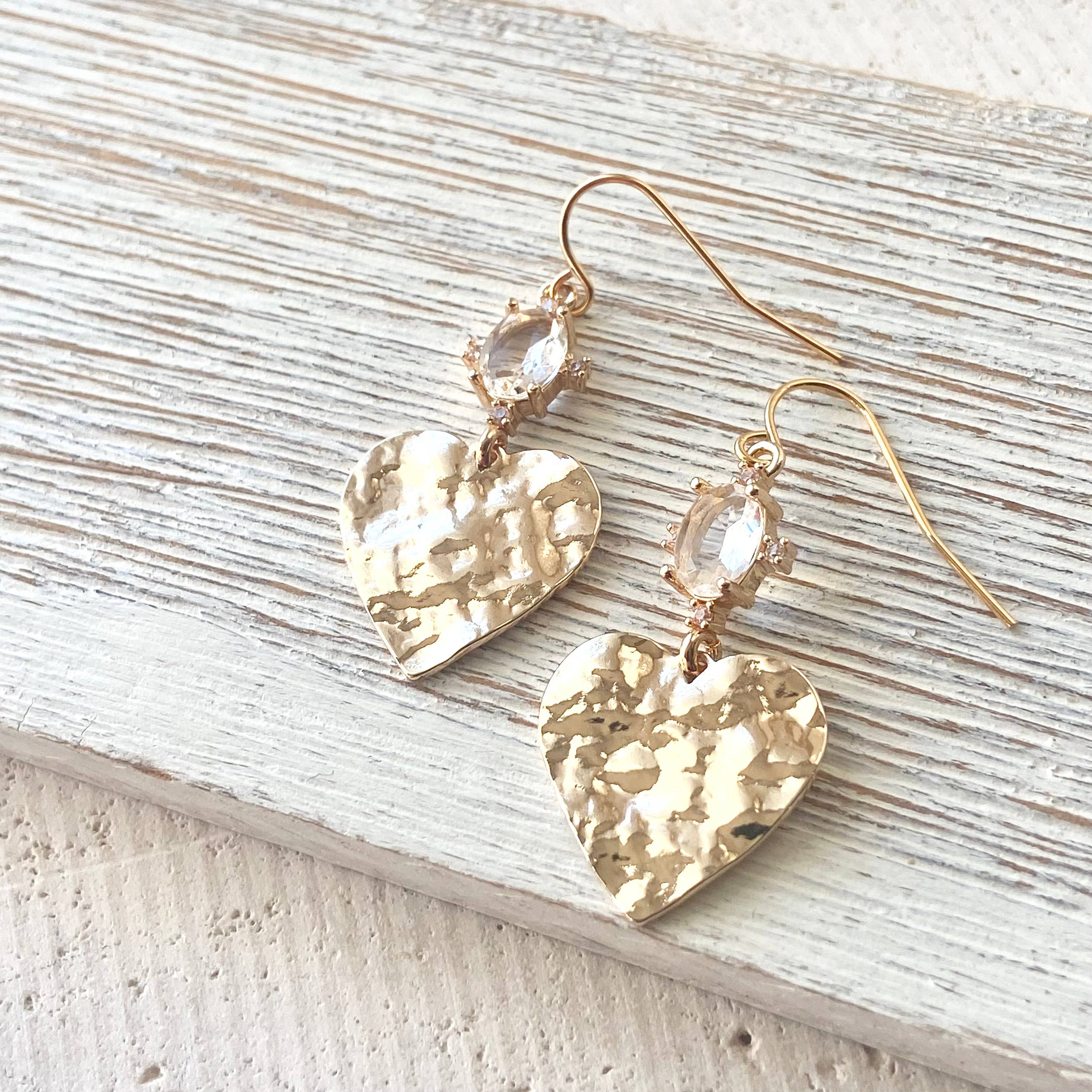 Gold Hammered Heart earrings love jewelry - Image 2