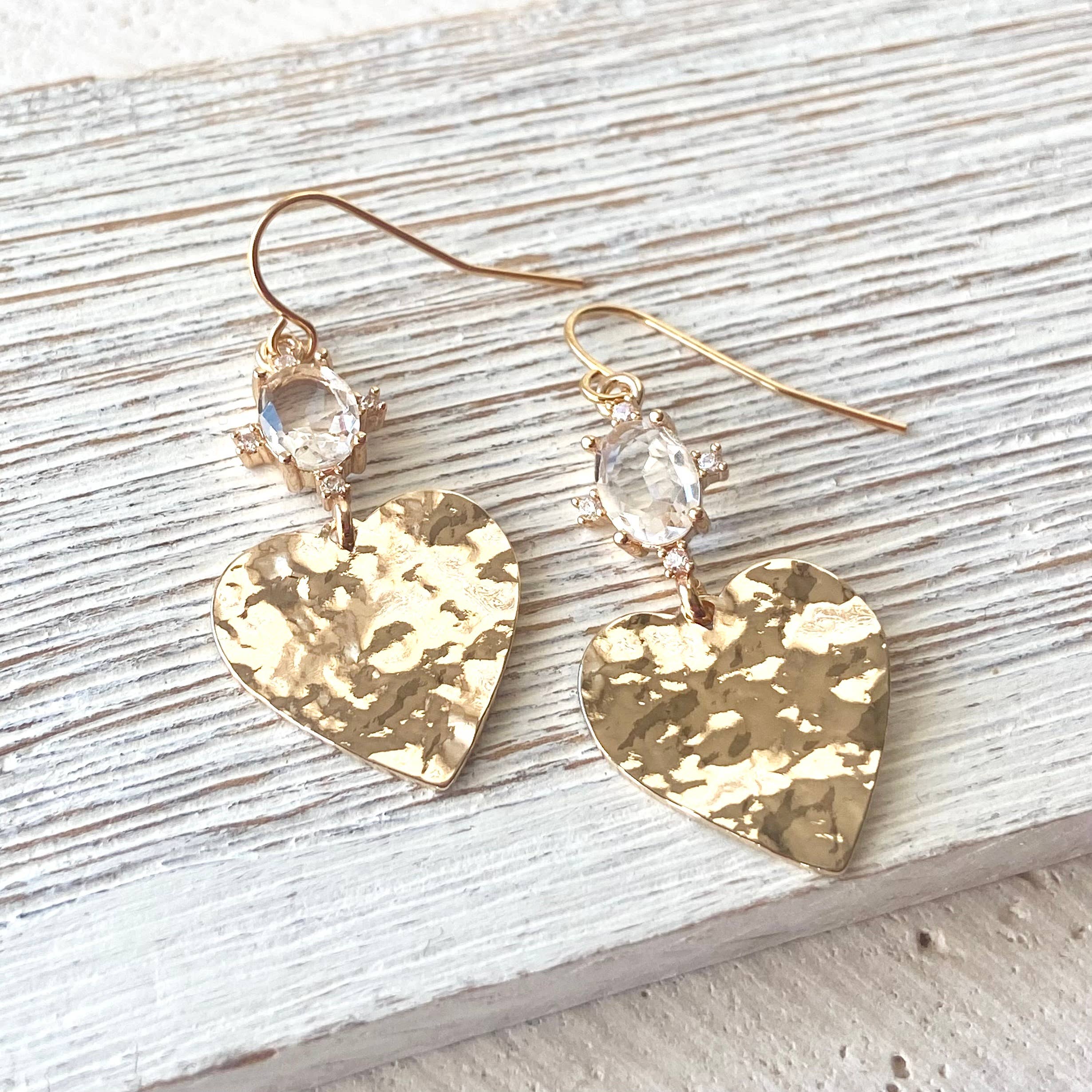 Gold Hammered Heart earrings love jewelry - Image 3