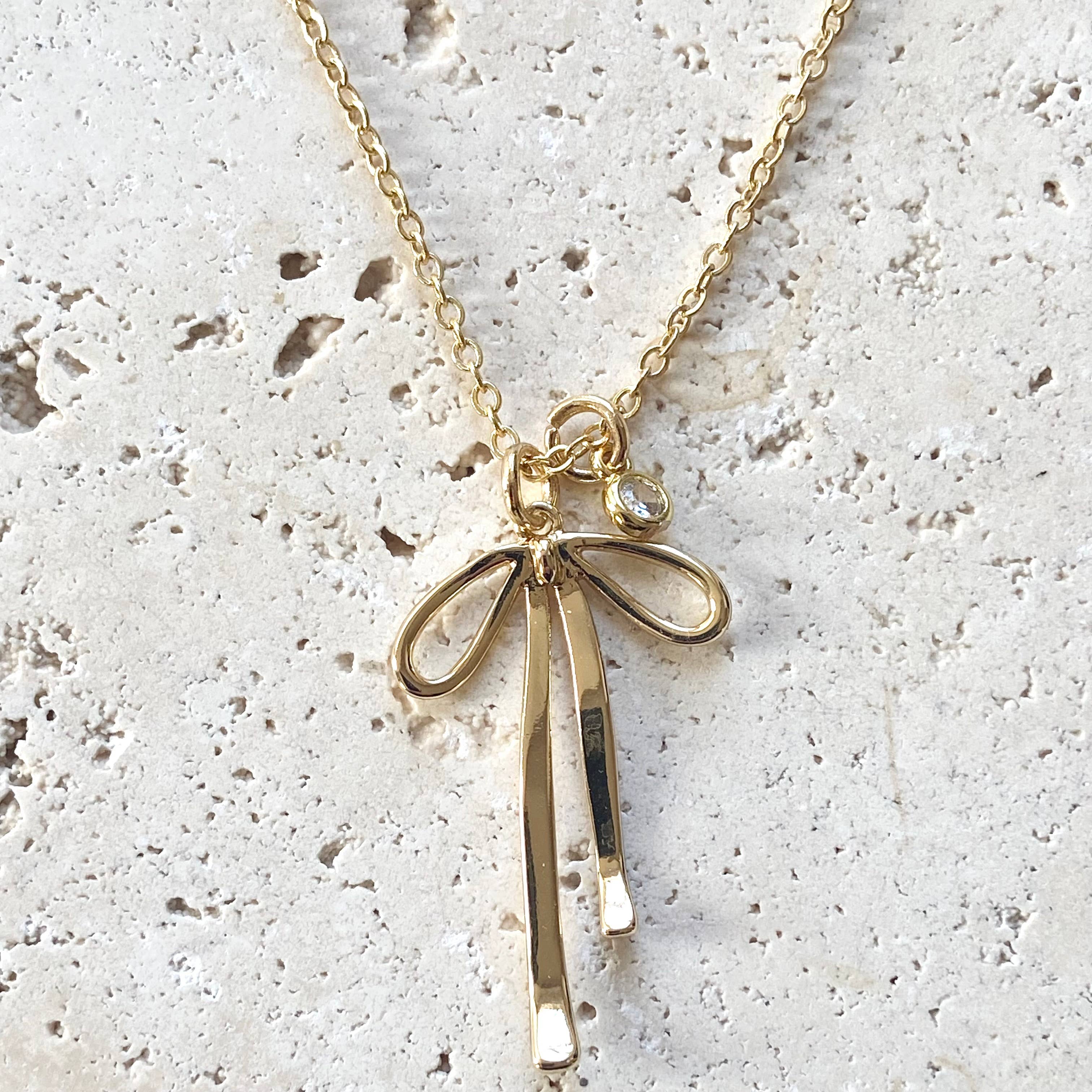 Melted droopy ribbon bow charm necklace trendy
