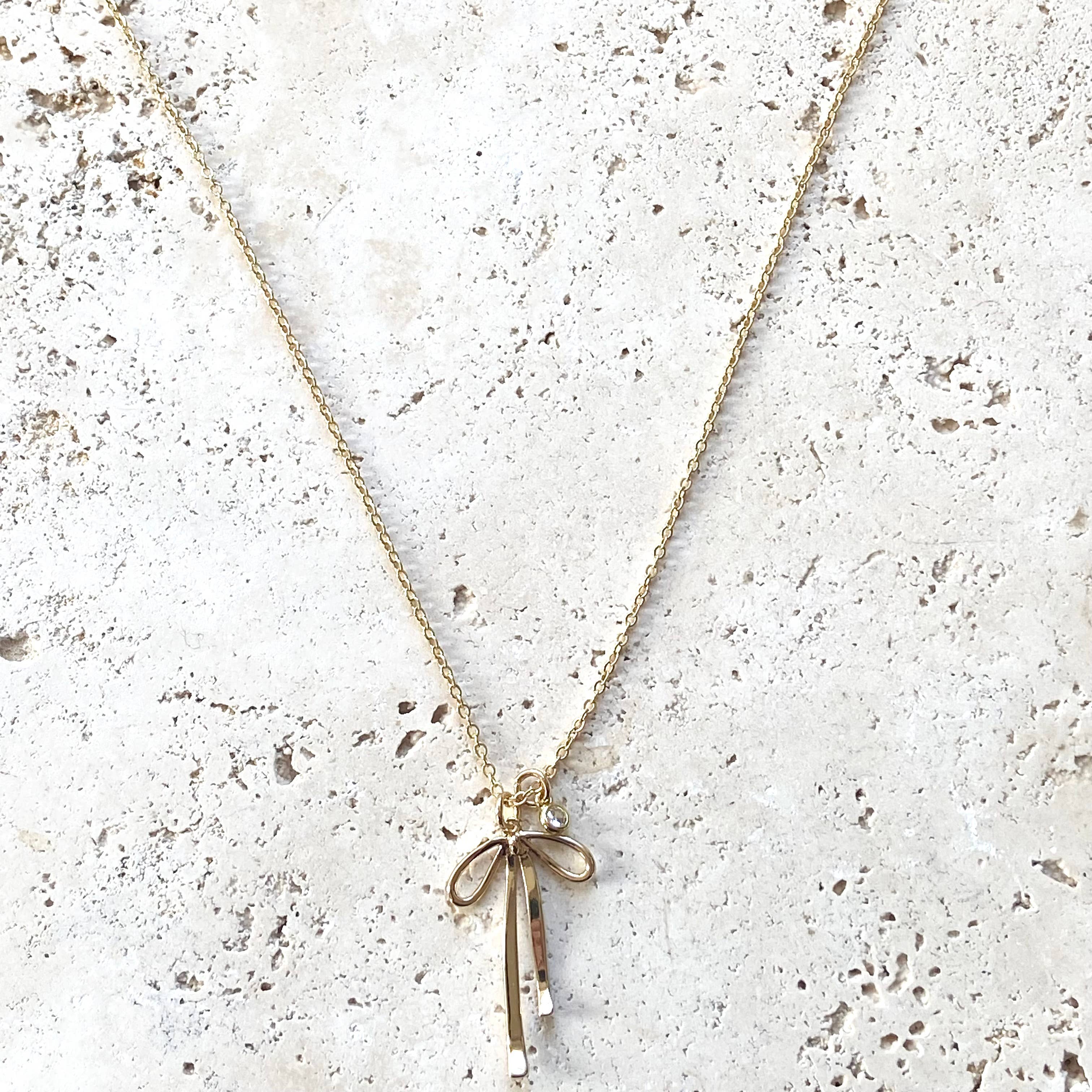 Melted droopy ribbon bow charm necklace trendy - Image 3