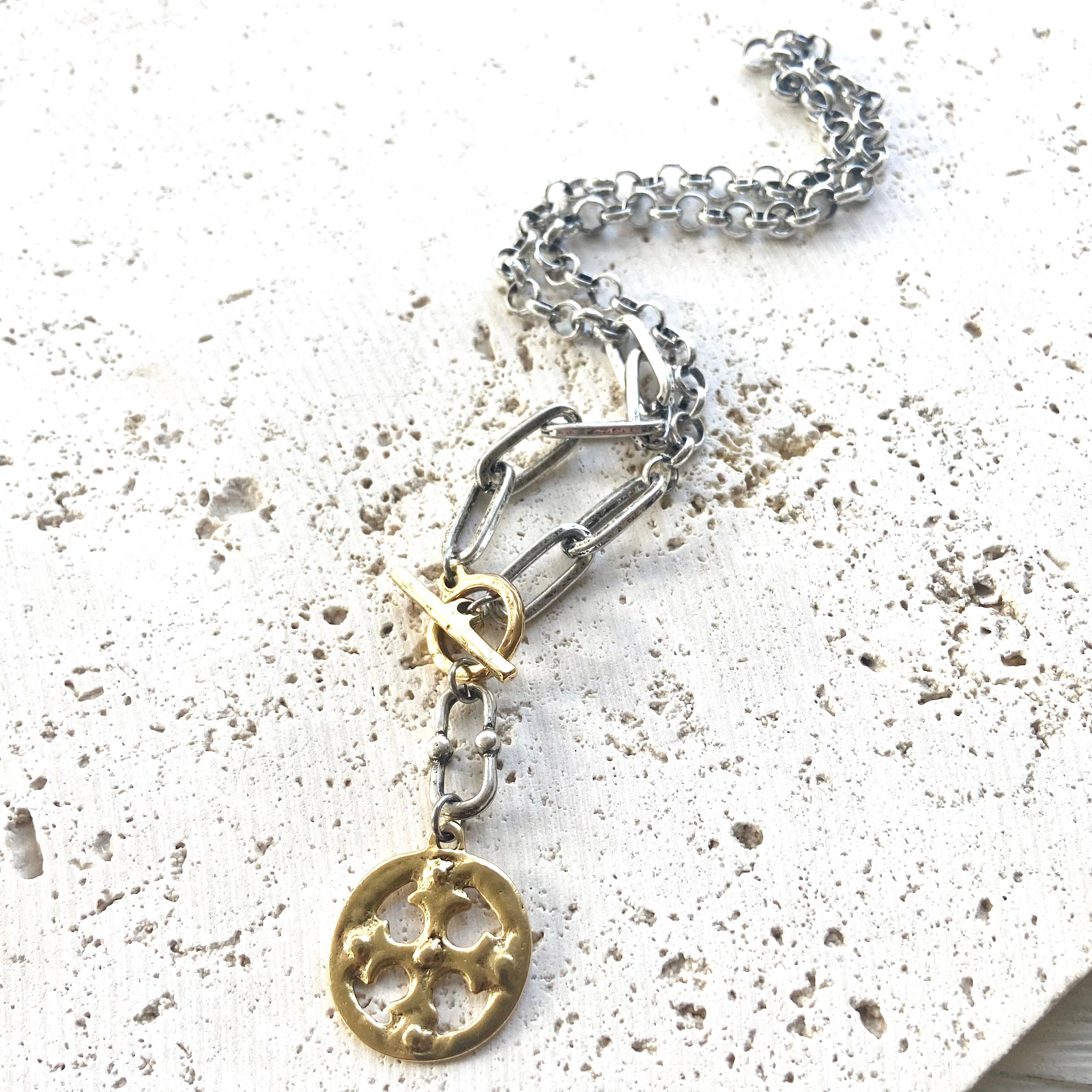 Mixed metal cross necklace no crystals - Image 2