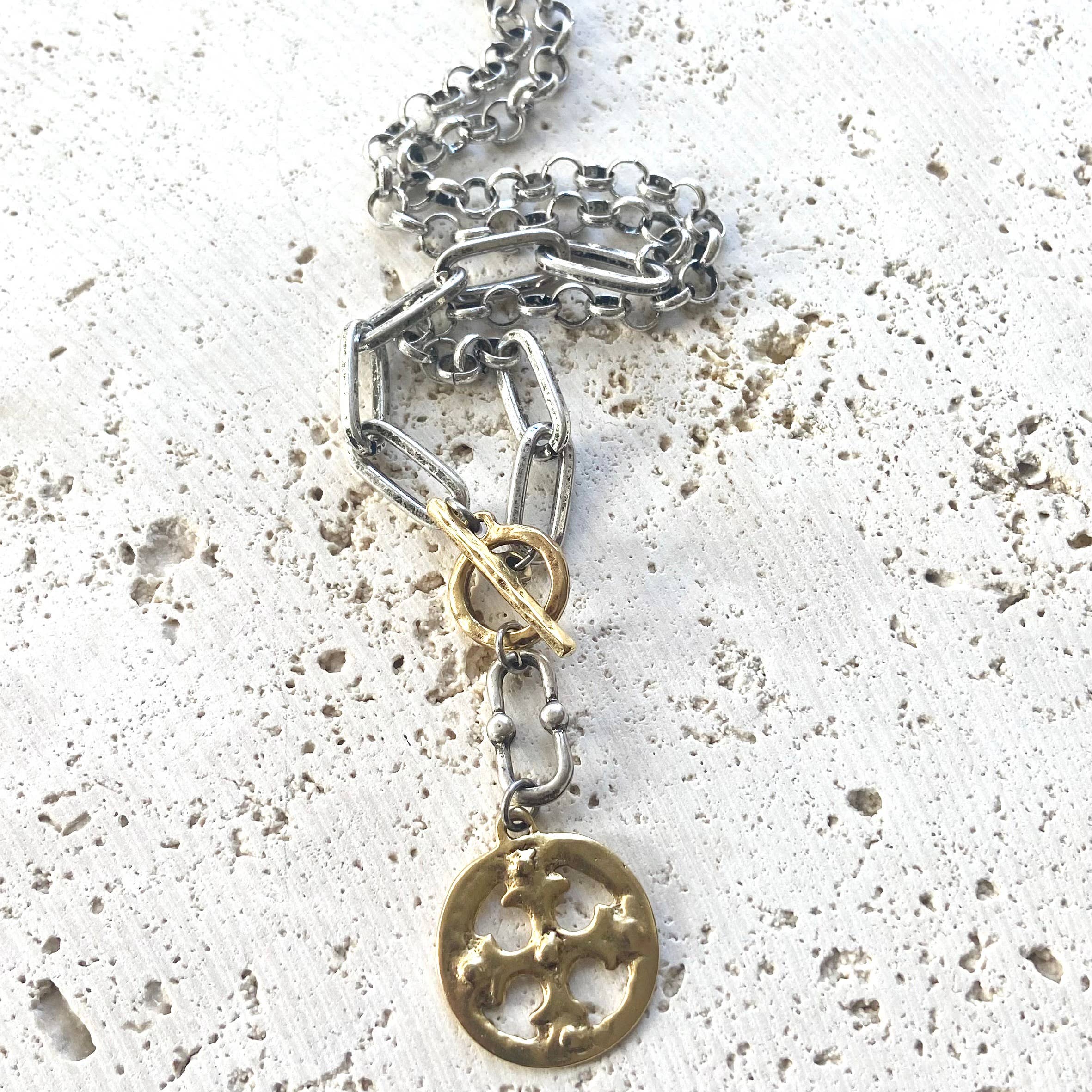 Mixed metal cross necklace no crystals - Image 3