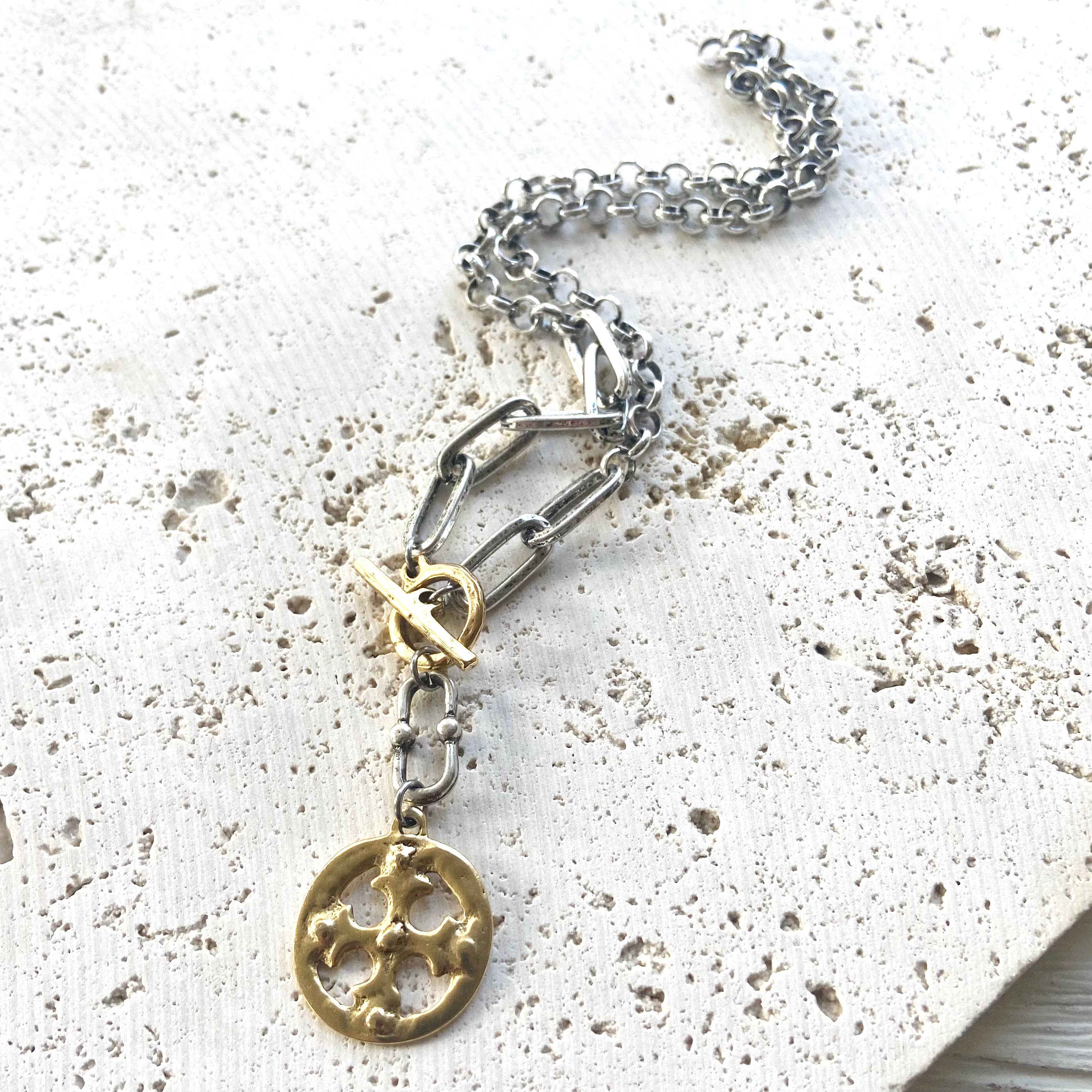 Mixed metal cross necklace no crystals - Image 4