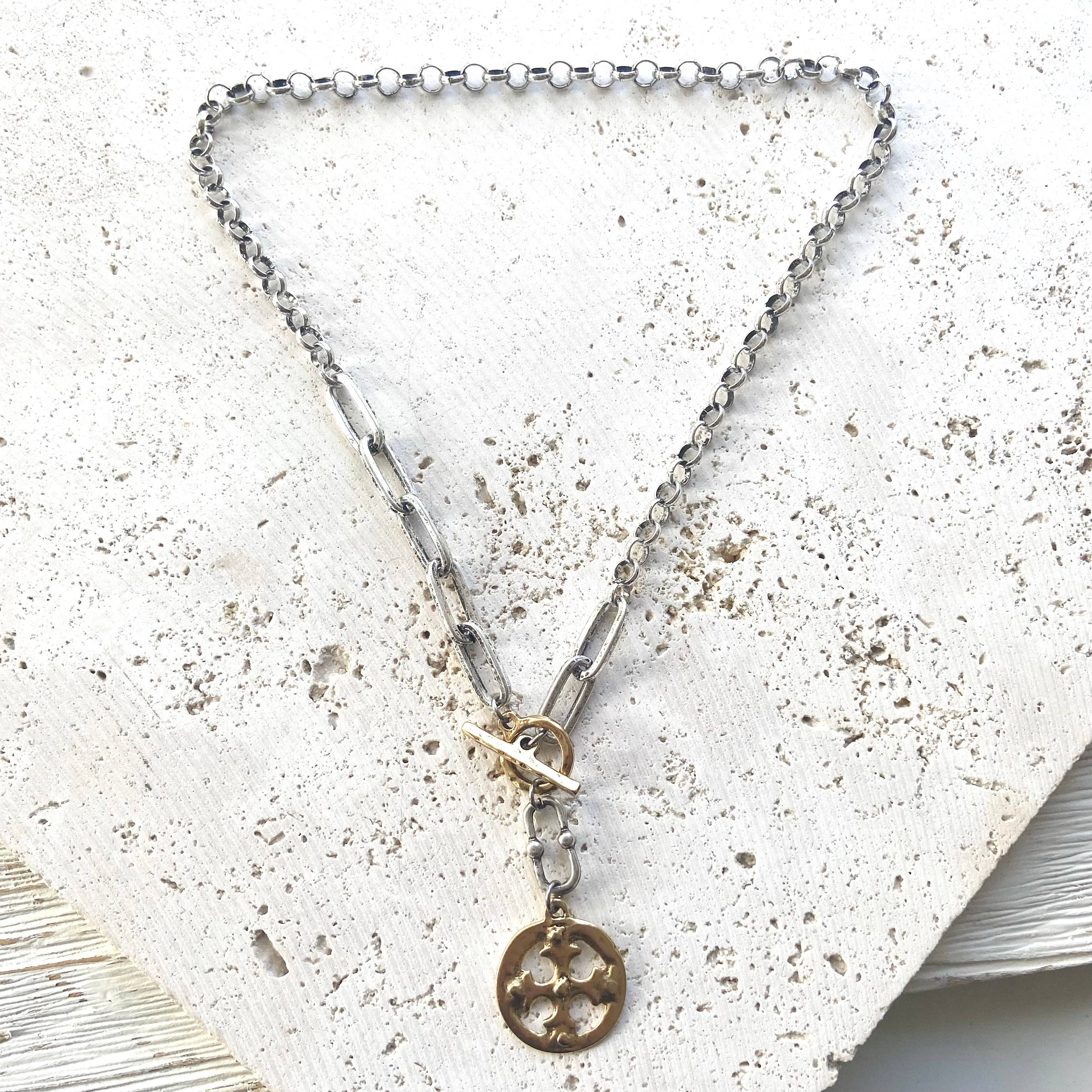 Mixed metal cross necklace no crystals - Image 5