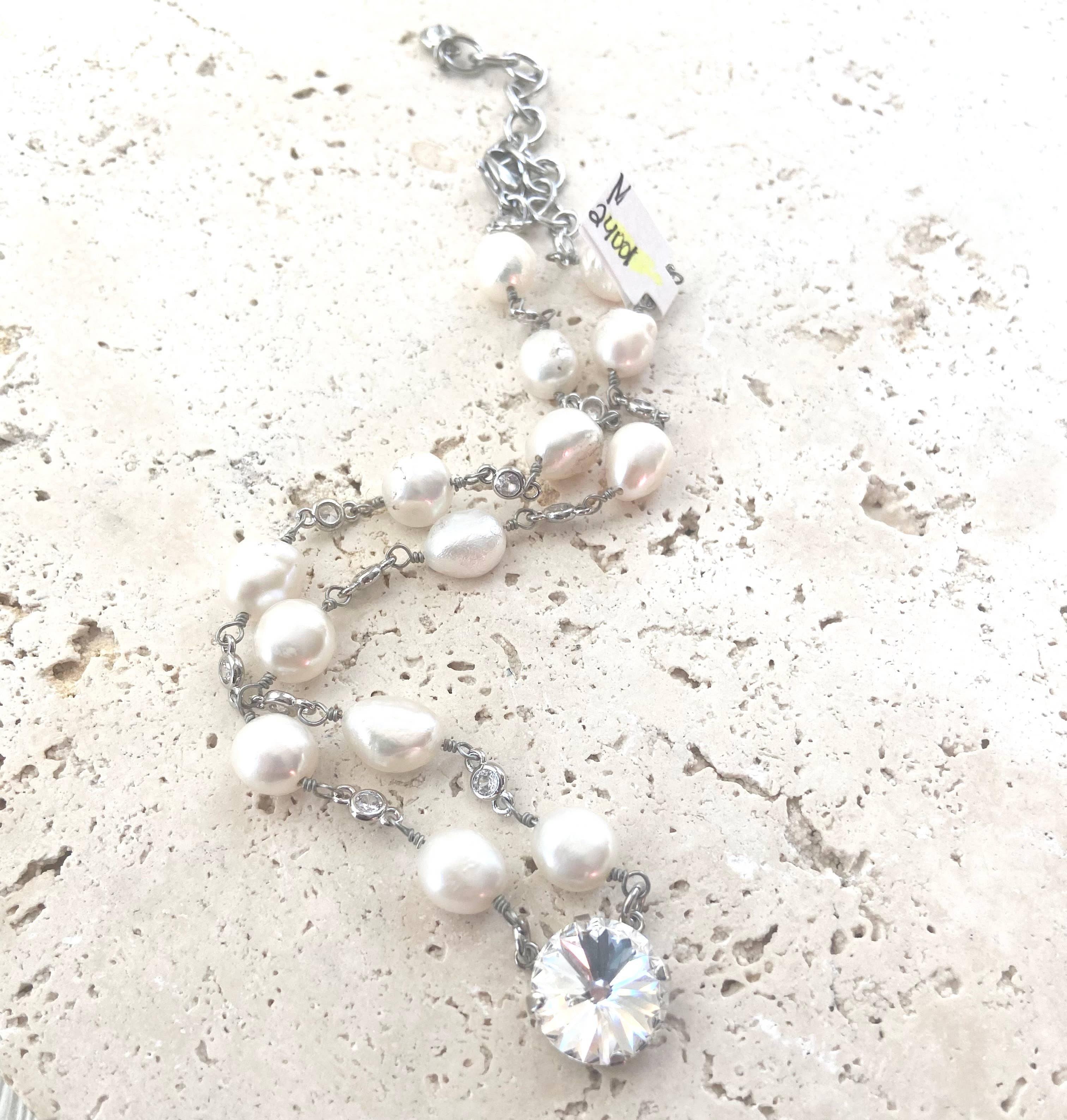 Pearl single necklace Swarovski crystal - Image 4