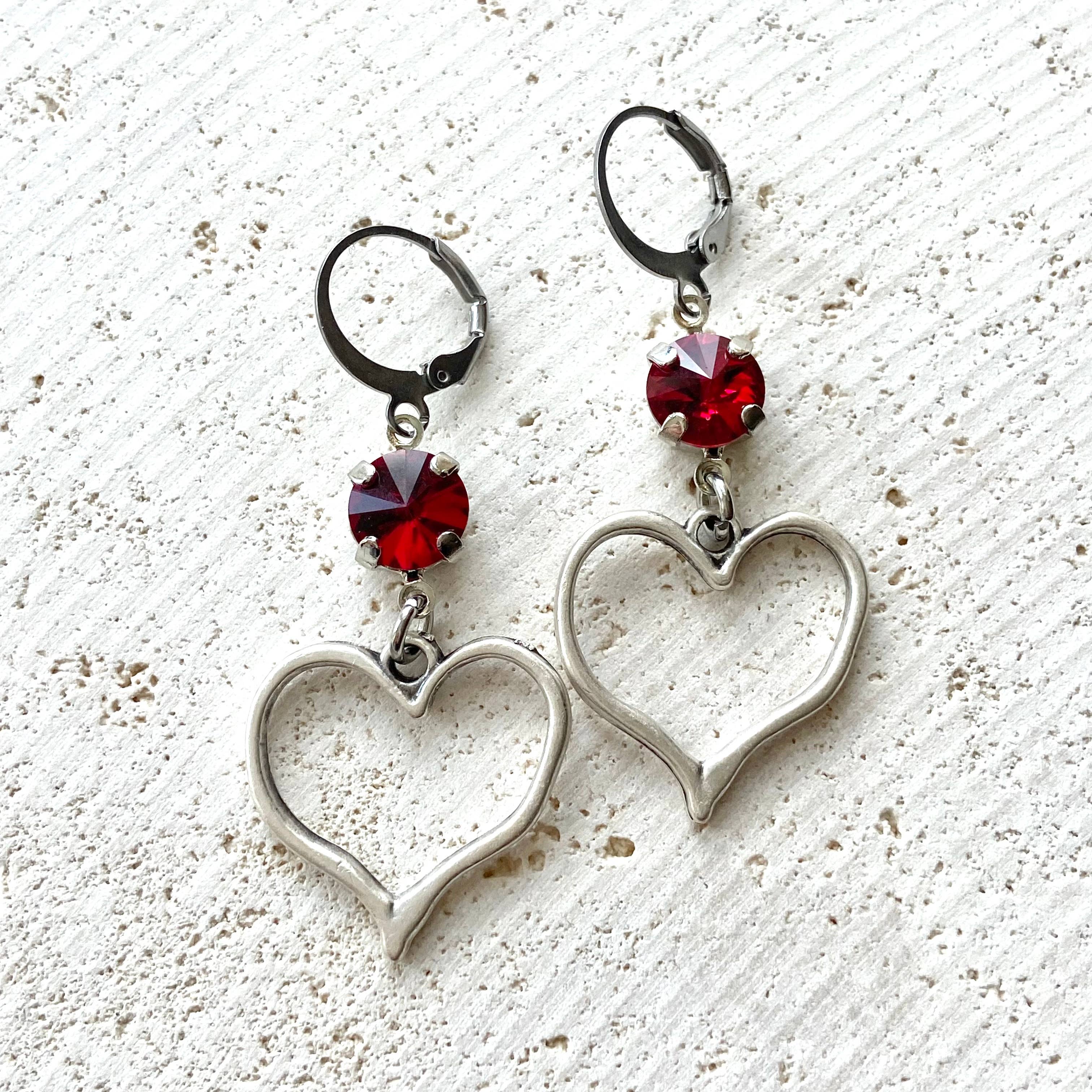 Valentine heart crystal earrings love romantic red jewelry - Image 2