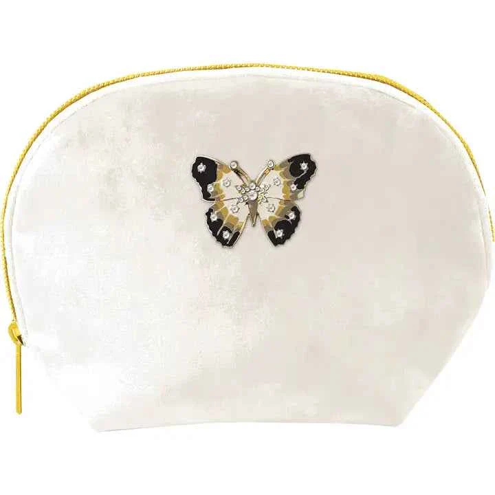 Velvet Clamshell Pouch with Butterfly Brooch