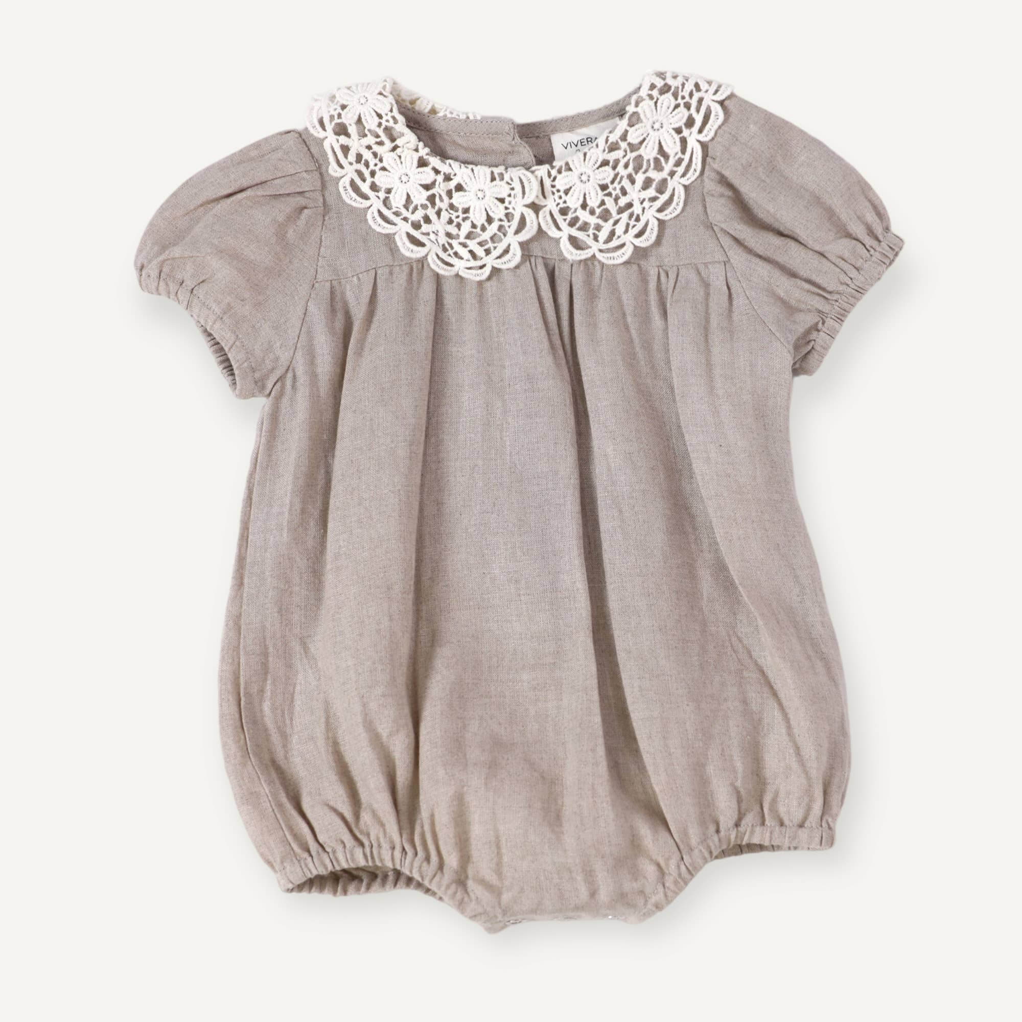 Alba Embroidered Collar Linen Baby Romper (Natural Linen) - Image 4
