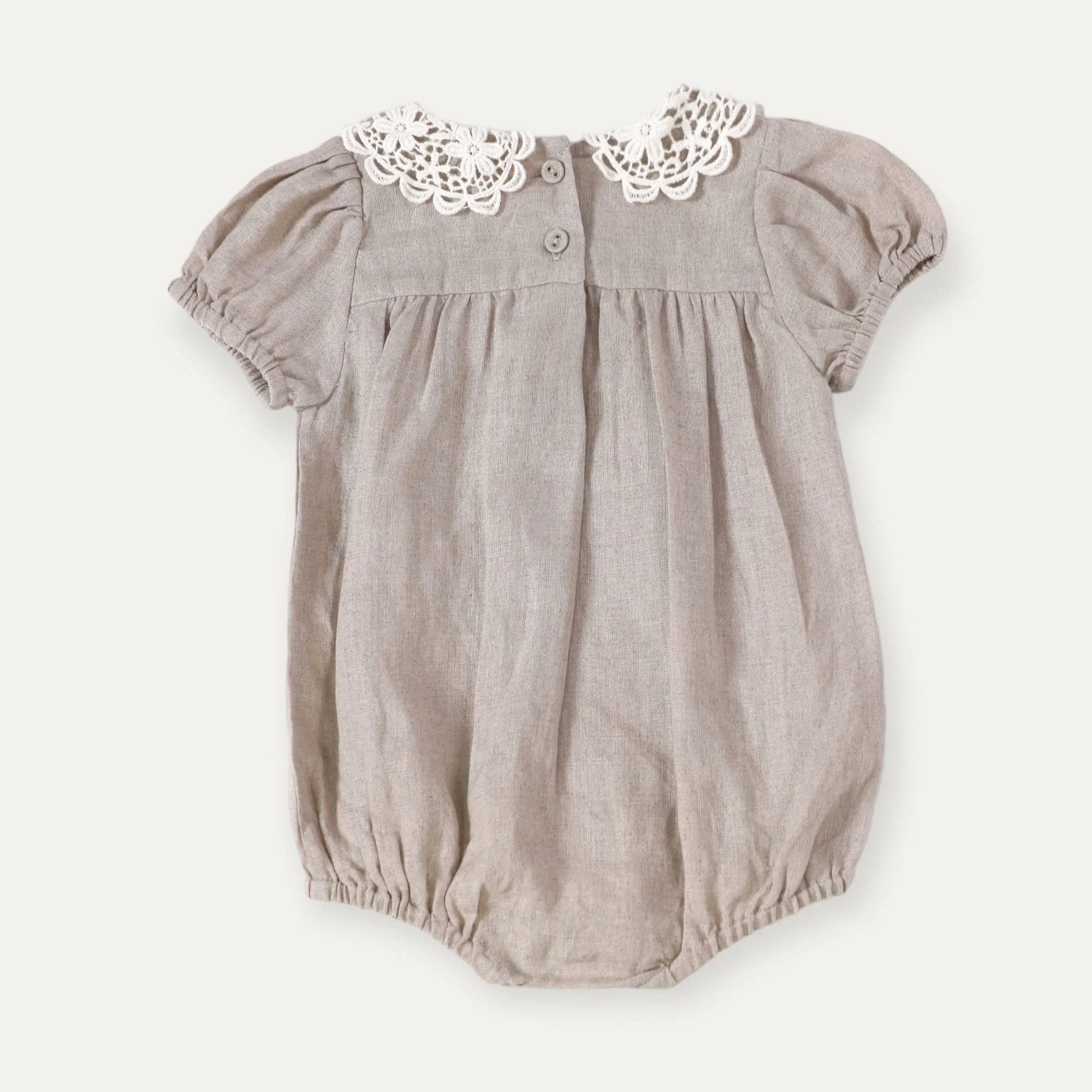 Alba Embroidered Collar Linen Baby Romper (Natural Linen) - Image 5