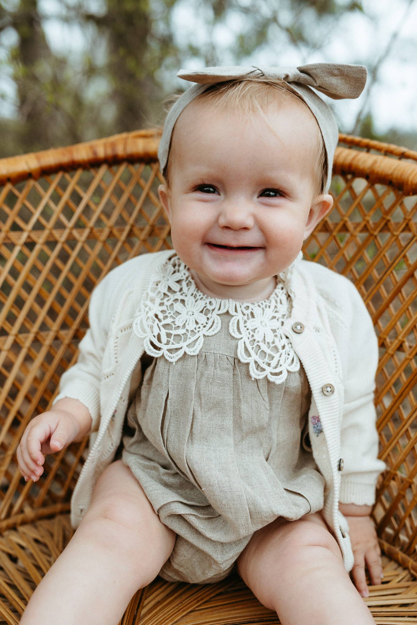 Alba Embroidered Collar Linen Baby Romper (Natural Linen) - Image 7