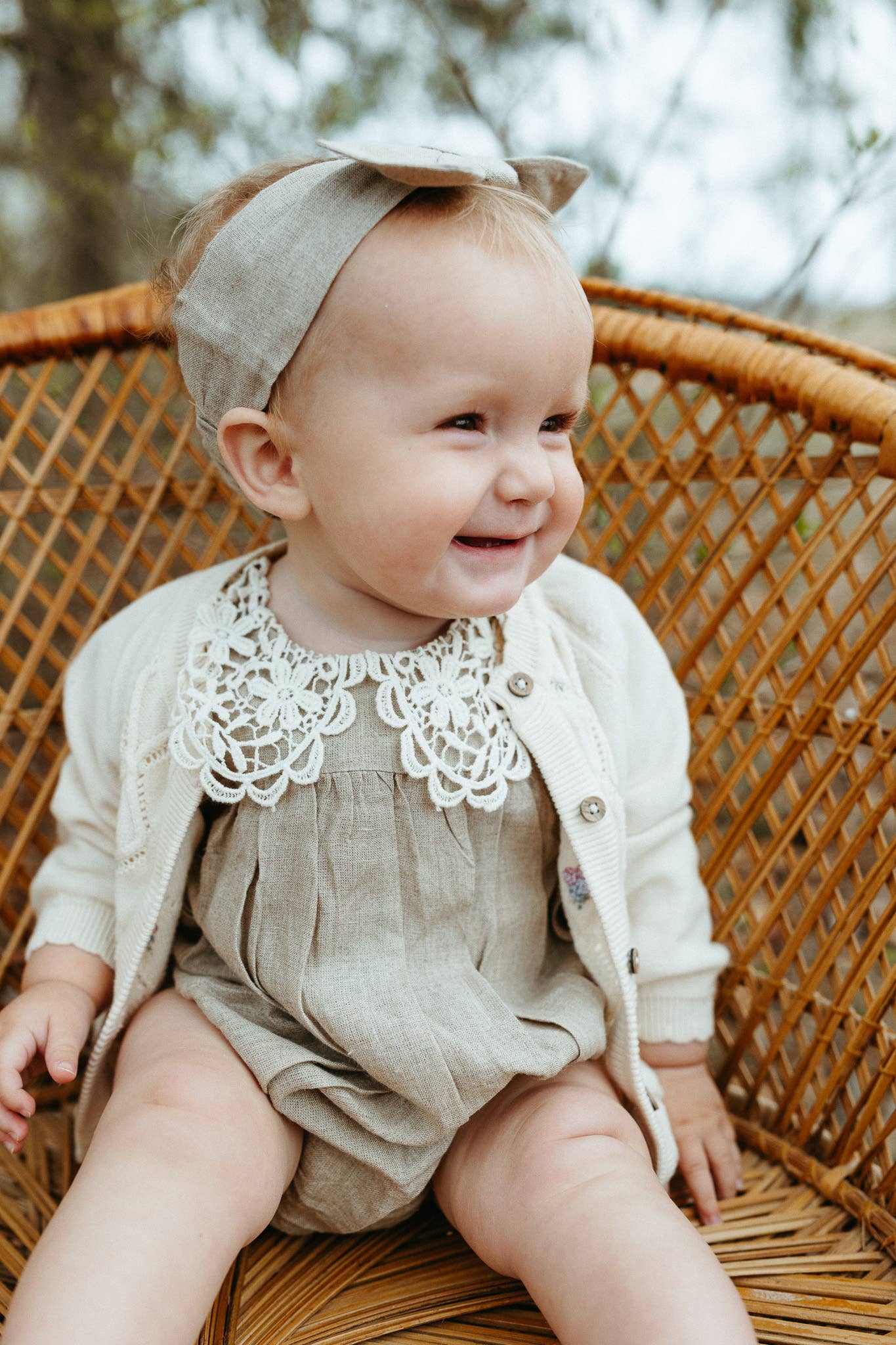 Alba Embroidered Collar Linen Baby Romper (Natural Linen) - Image 8
